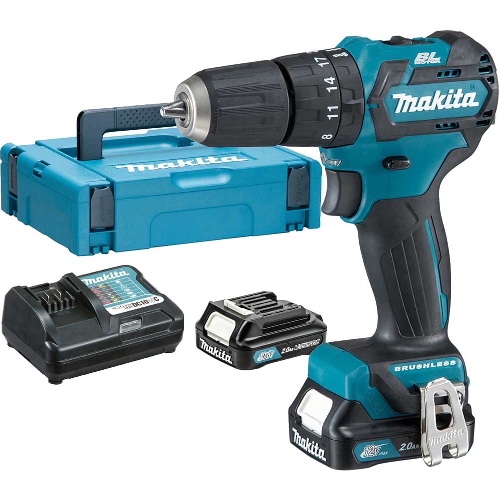 Image of Makita HP332D 12v Max CXT Cordless Brushless Combi Drill 2 x 2ah Li-ion Charger Case