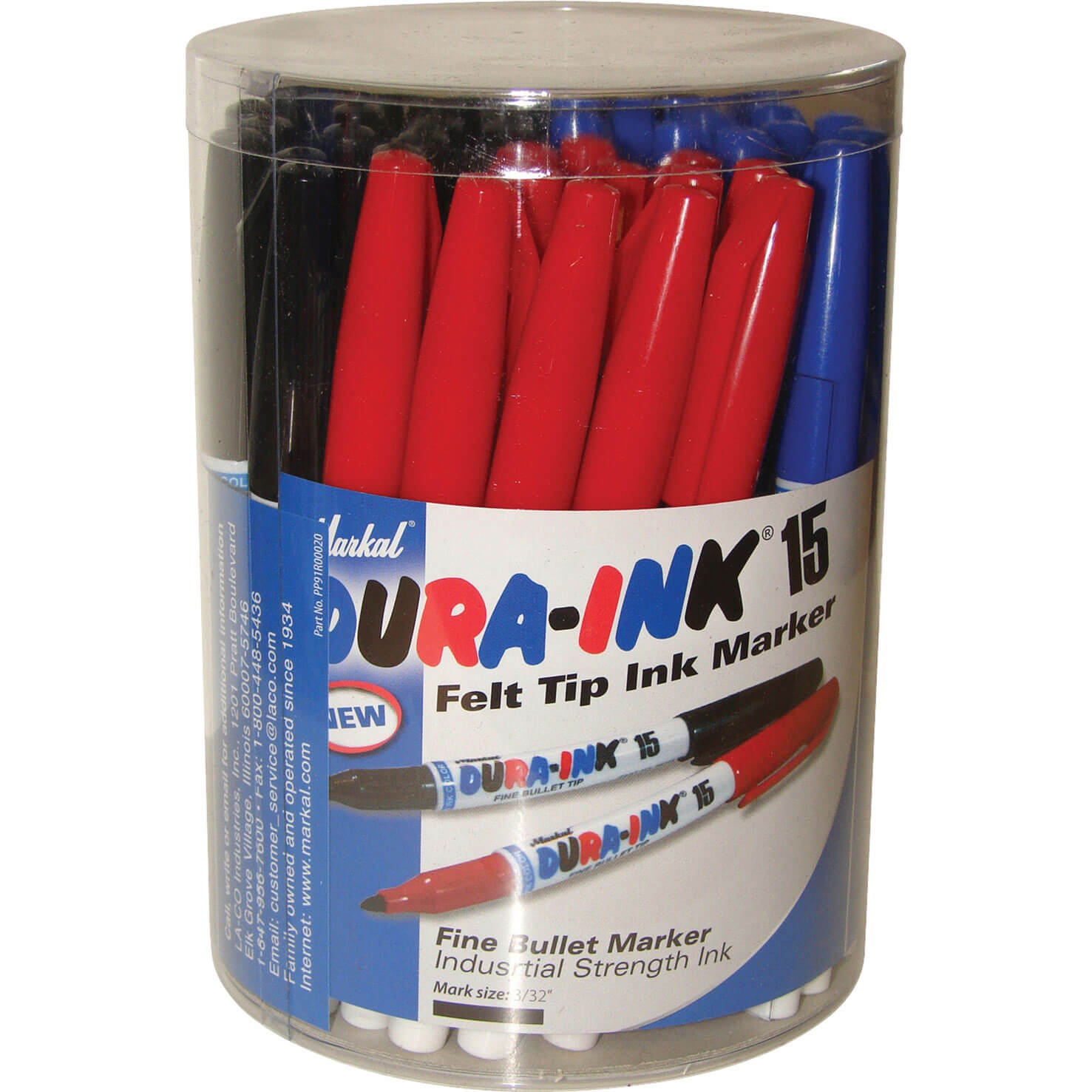 Markal Dura Ink 15 Fine Bullet Tip Permanent Marker Pen Tub Assorted Pack of 48