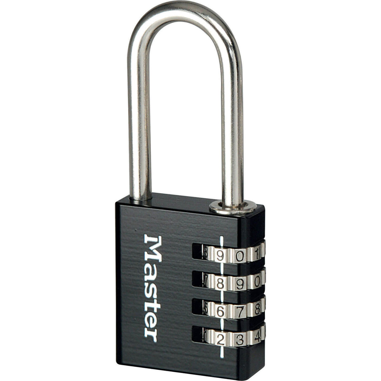 Click to view product details and reviews for Masterlock Aluminium Combination Padlock 40mm Black Extra Long.