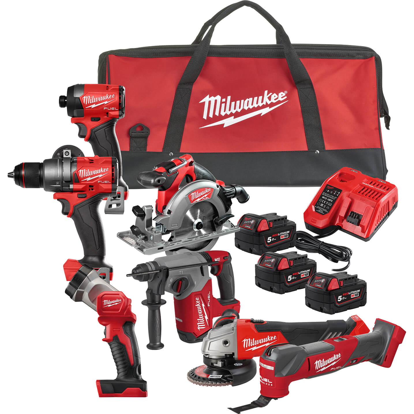 Milwaukee M18 FPP7A3 Fuel 18v Cordless Brushless 7 Piece Power Tool Kit 3 x 5ah Li-ion Charger Bag