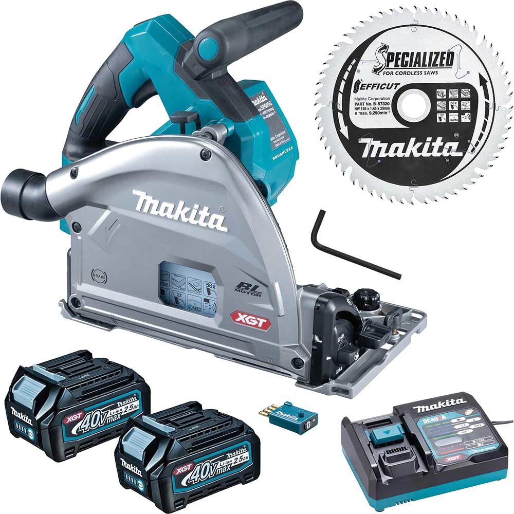 Image of Makita SP001G 40v Max XGT Cordless Brushless Plunge Saw 165mm 2 x 2.5ah Li-ion Charger Bag