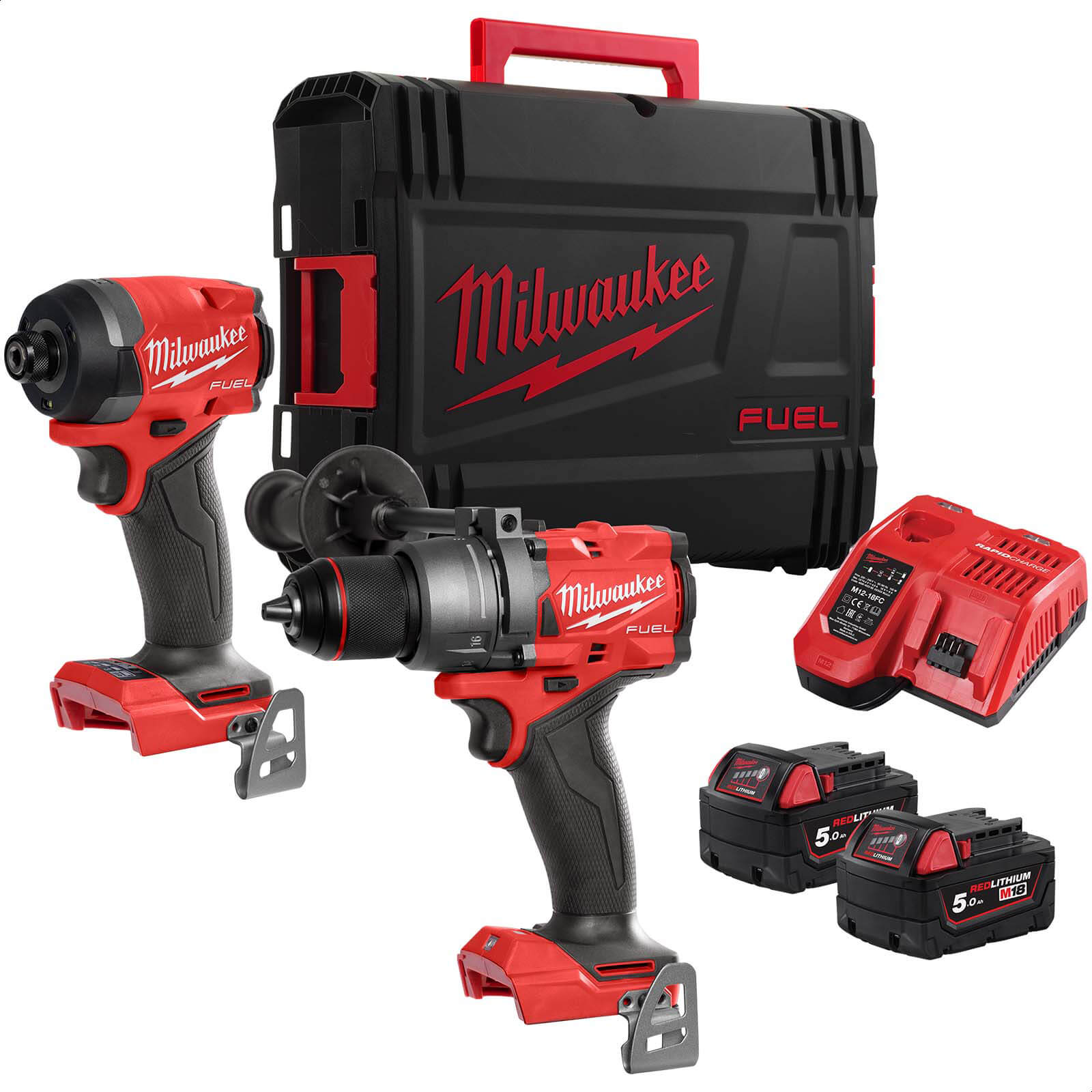 Milwaukee M18 FPP2A3 Fuel 18v Cordless Brushless Combi Drill and Impact Driver Kit 2 x 5ah Li-ion Charger Case