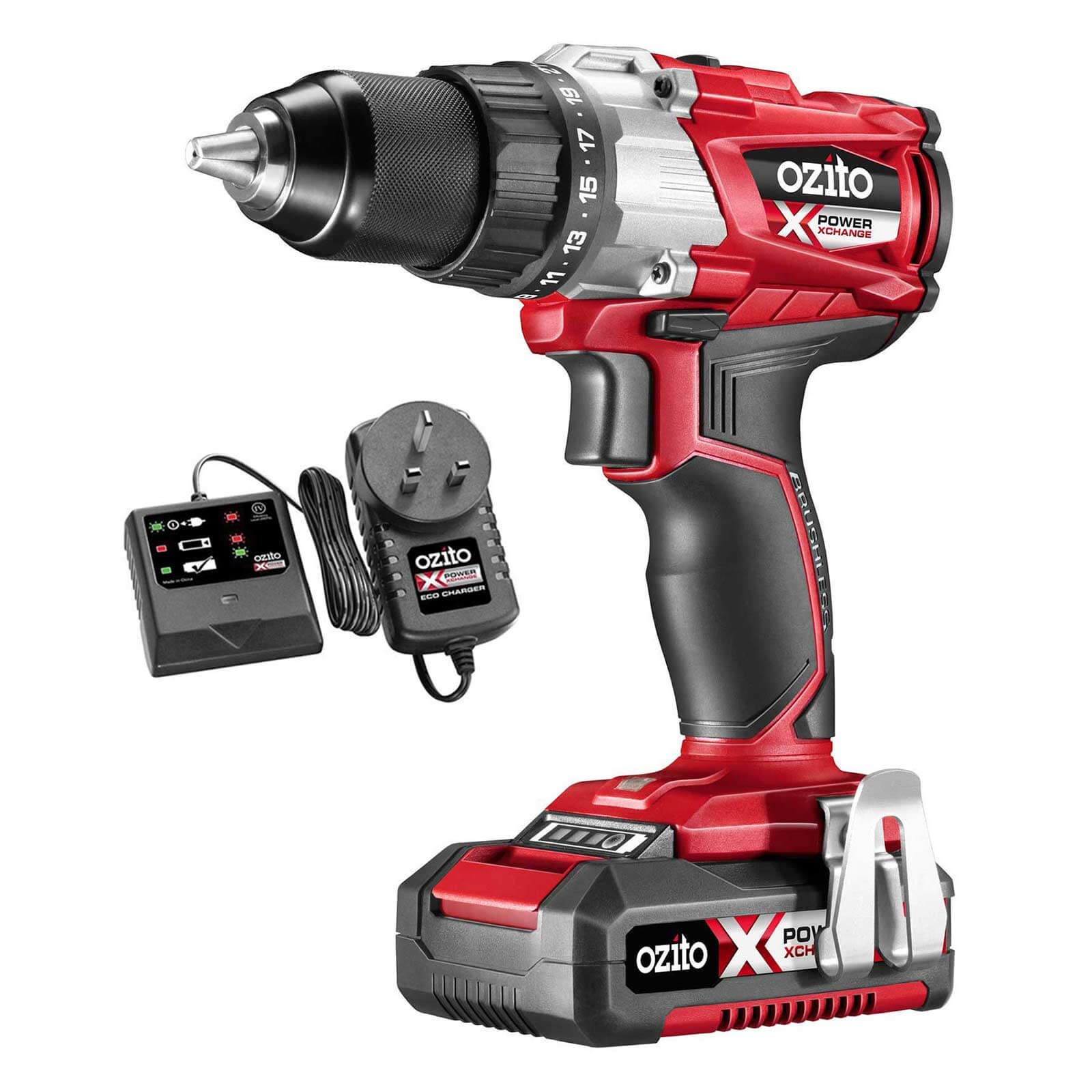 Image of Ozito PXBDS 18v Cordless Brushless Drill Driver 1 x 2ah Li-ion Charger No Case