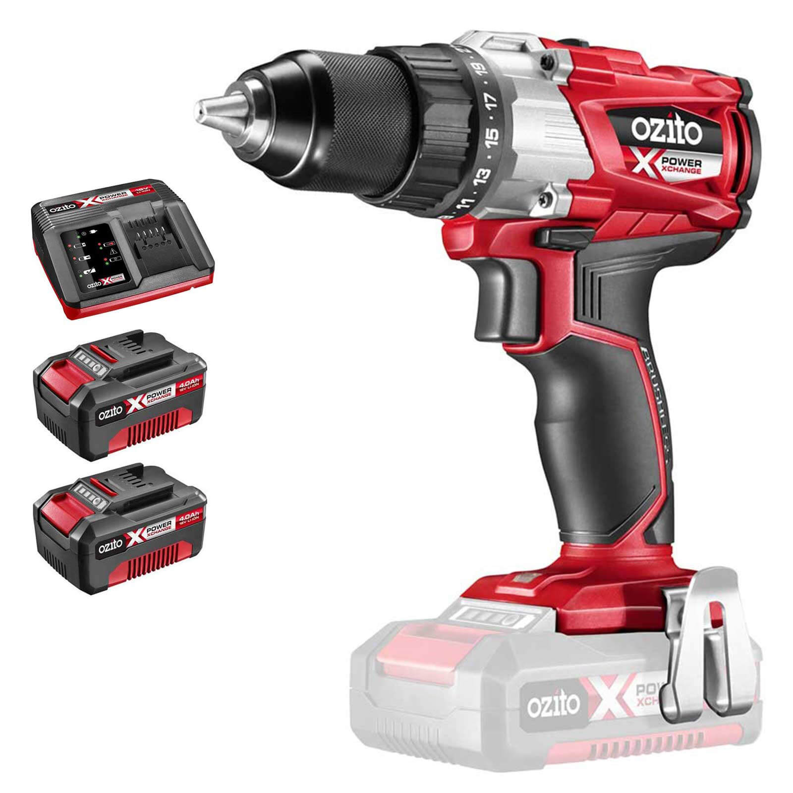 Ozito Pxbds 18v Cordless Brushless Drill Driver 2 X 4ah Li Ion Charger No Case