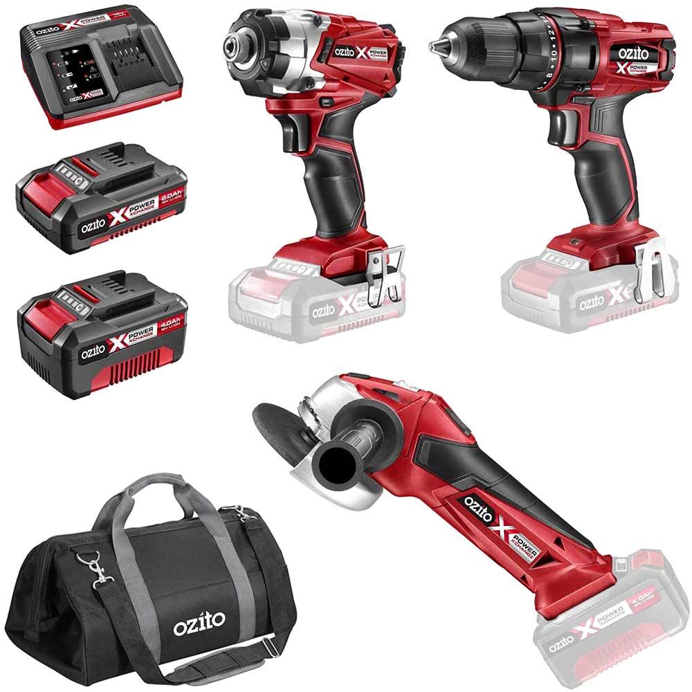 Image of Ozito PXDDGK-600U 18v Cordless 3 Piece Power Tool Kit 1 x 2ah & 1 x4ah Li-ion Charger Bag