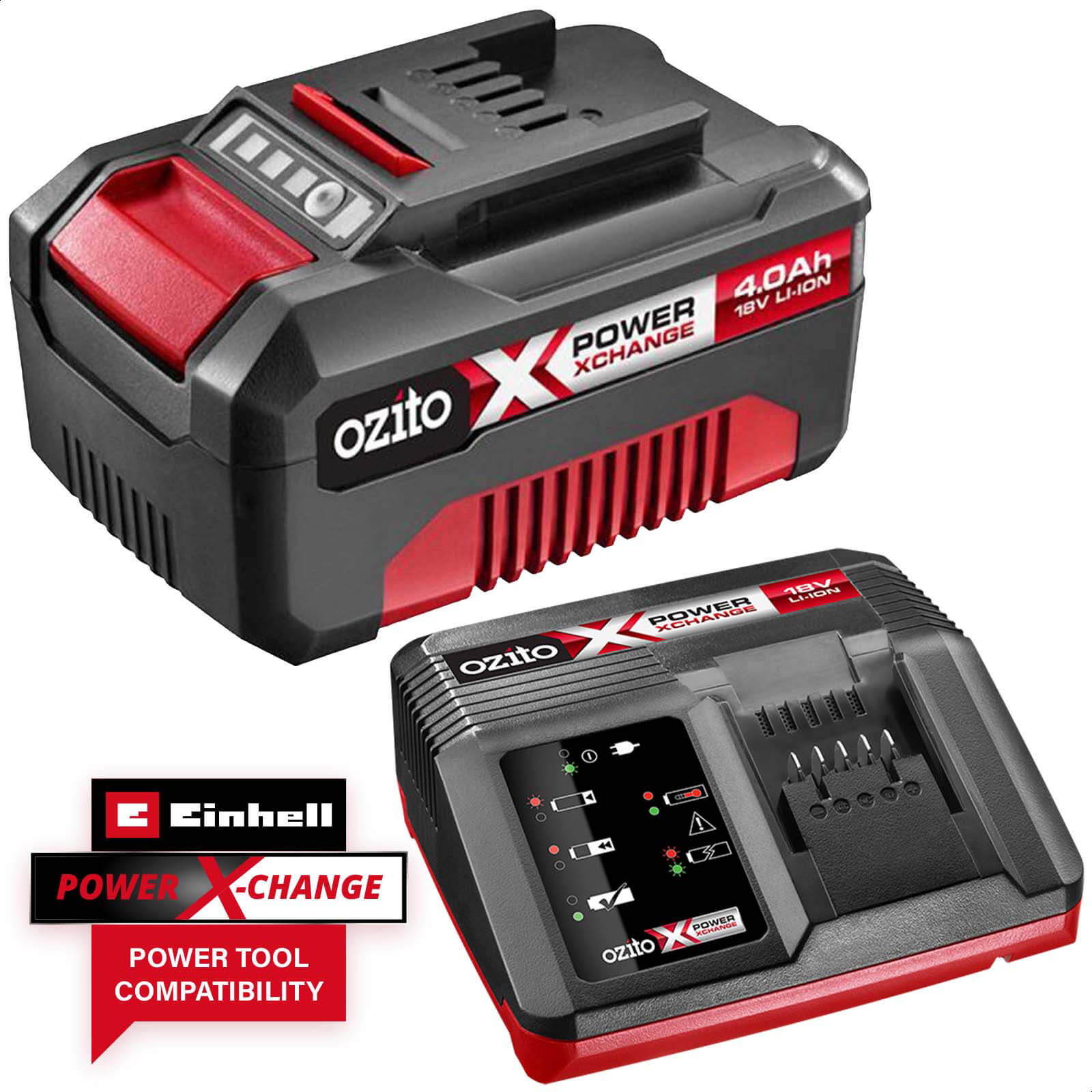 Ozito Genuine 18v Cordless Power X-Change Li-ion Battery 4ah and Fast Charger 4ah