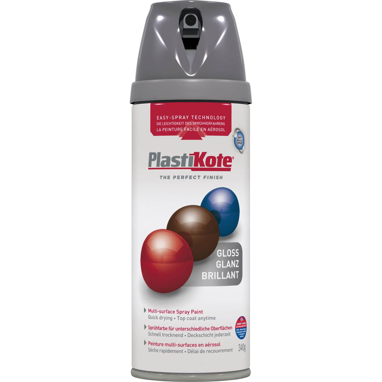 Image of Plastikote Premium Gloss Aerosol Spray Paint Medium Grey 400ml