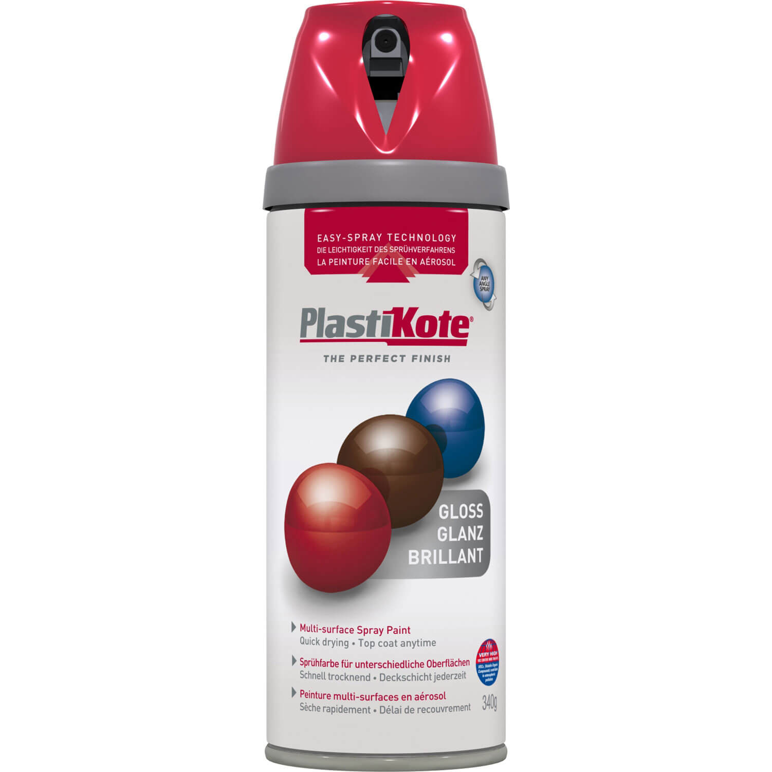Image of Plastikote Premium Gloss Aerosol Spray Paint Bright Red 400ml