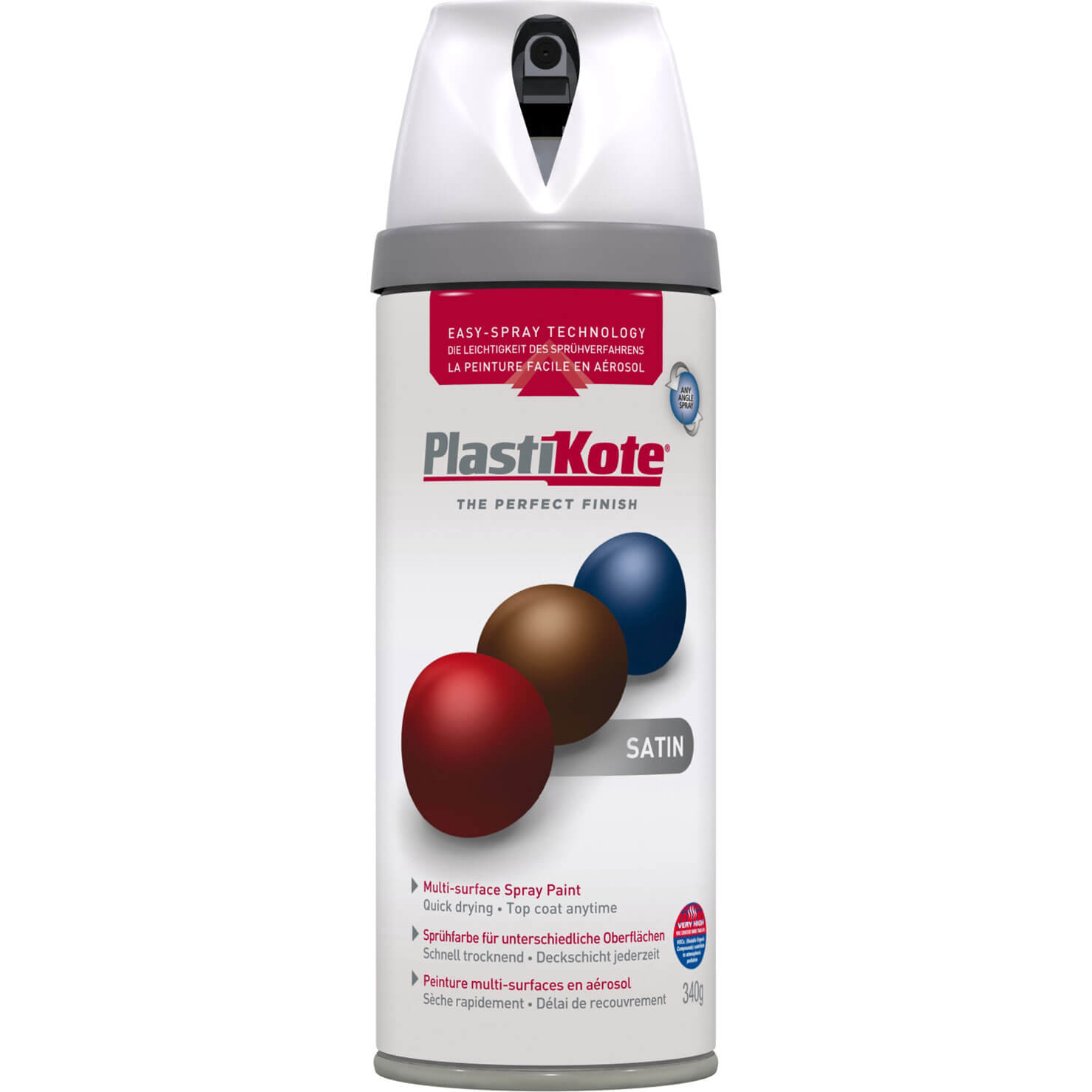 Image of Plastikote Premium Satin Aerosol Spray Paint White 400ml
