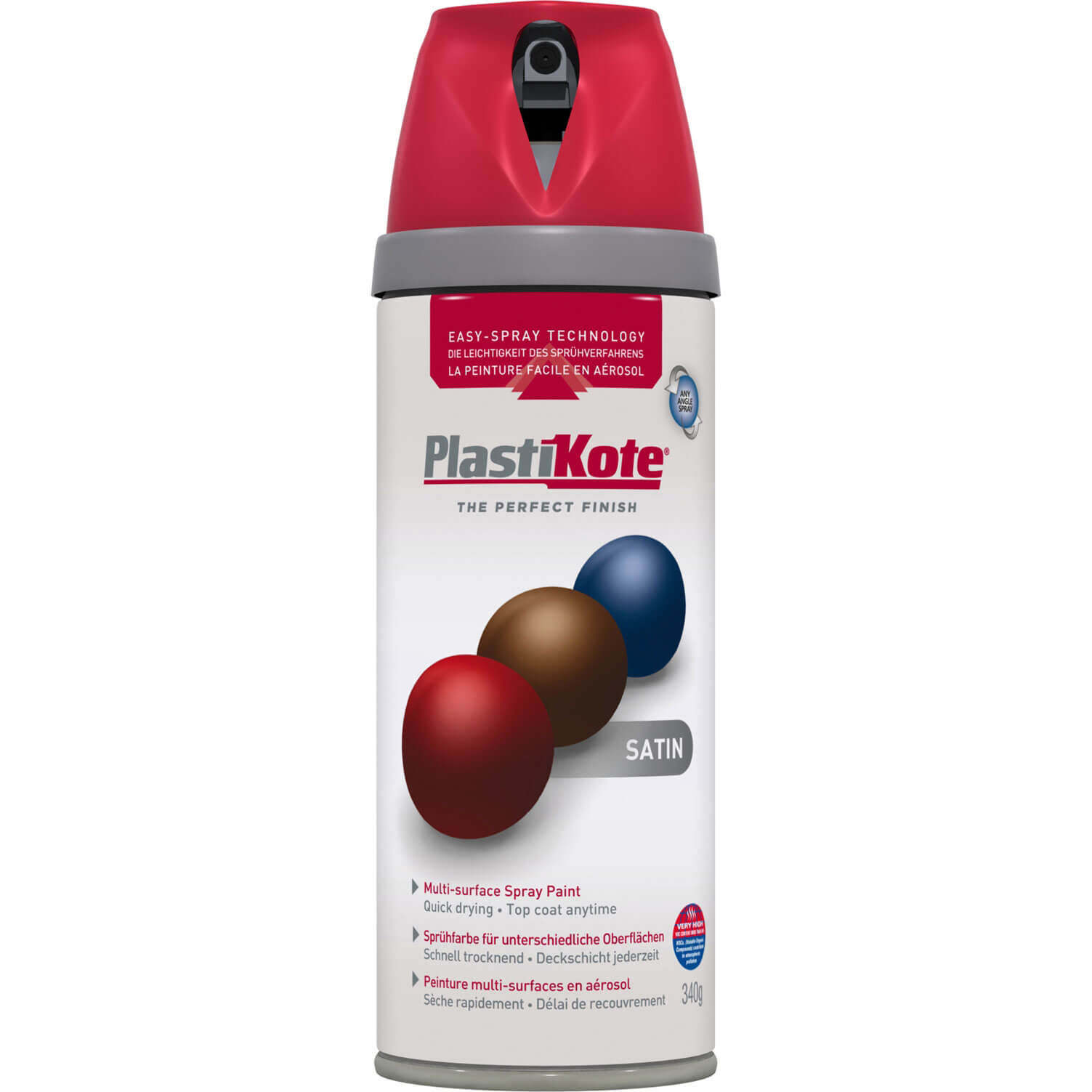 Image of Plastikote Premium Satin Aerosol Spray Paint Real Red 400ml