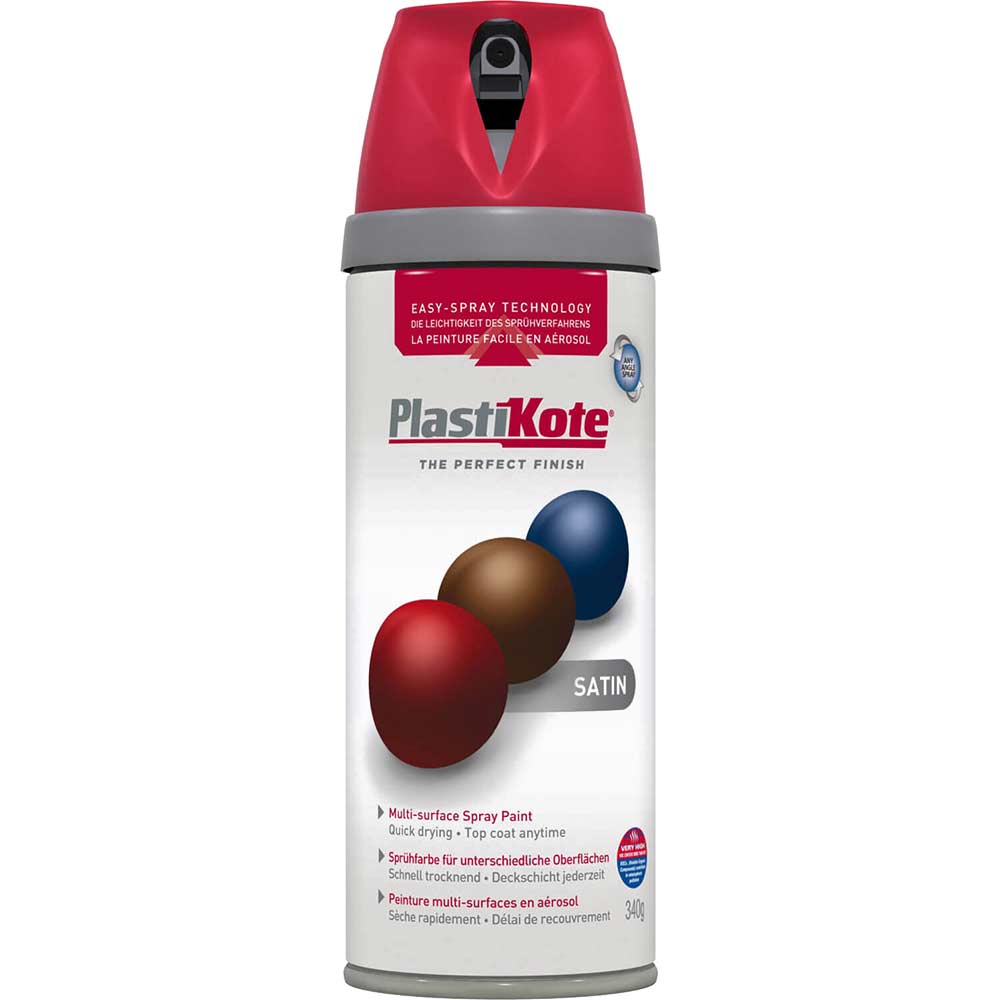 Image of Plastikote Premium Satin Aerosol Spray Paint Real Red 400ml