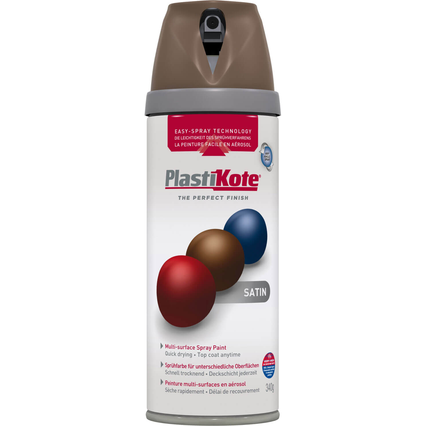 Image of Plastikote Premium Satin Aerosol Spray Paint Chocolate 400ml