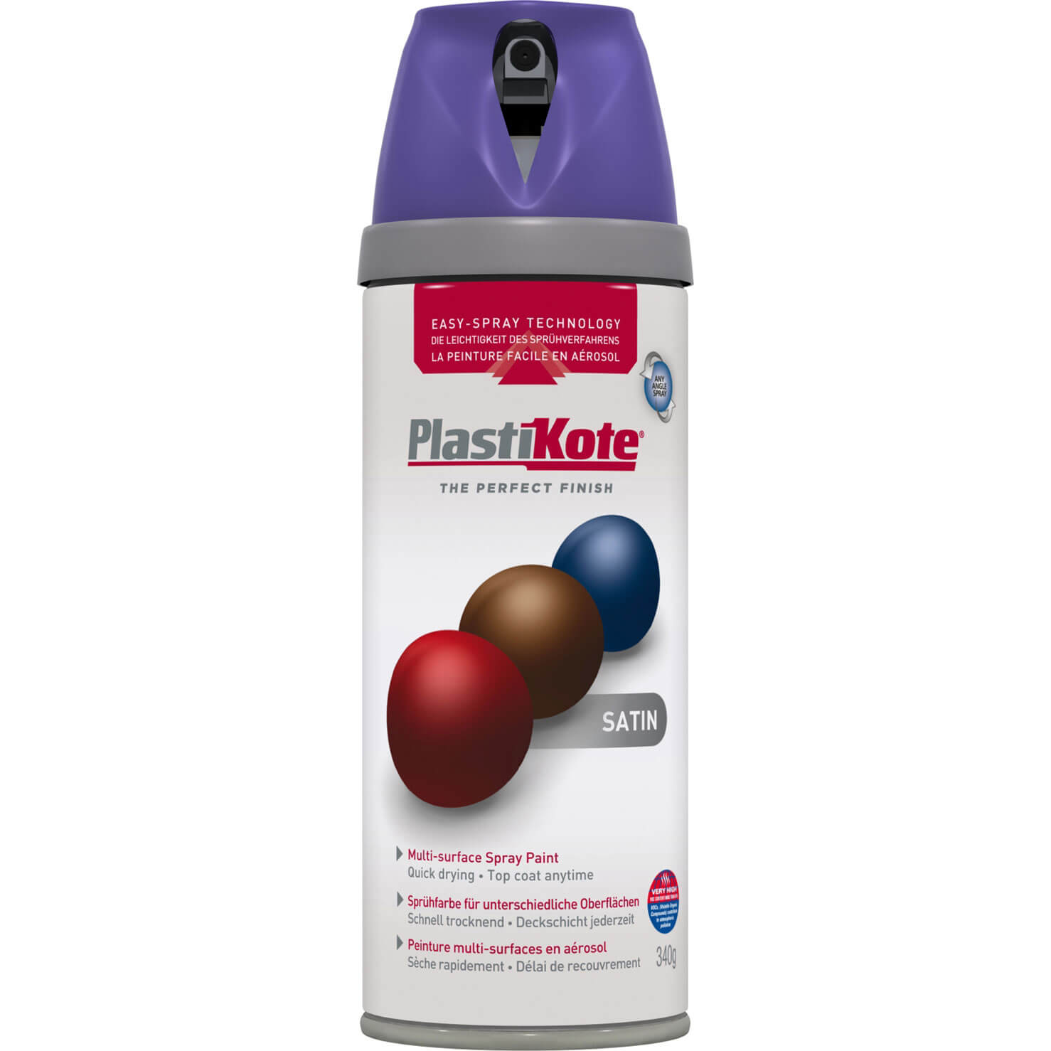 Image of Plastikote Premium Satin Aerosol Spray Paint Sumptuious Purple 400ml
