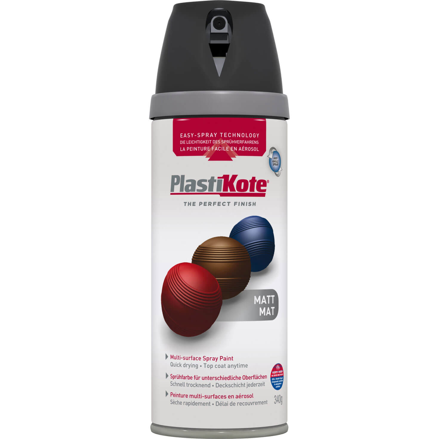 Image of Plastikote Premium Matt Aerosol Spray Paint Black 400ml