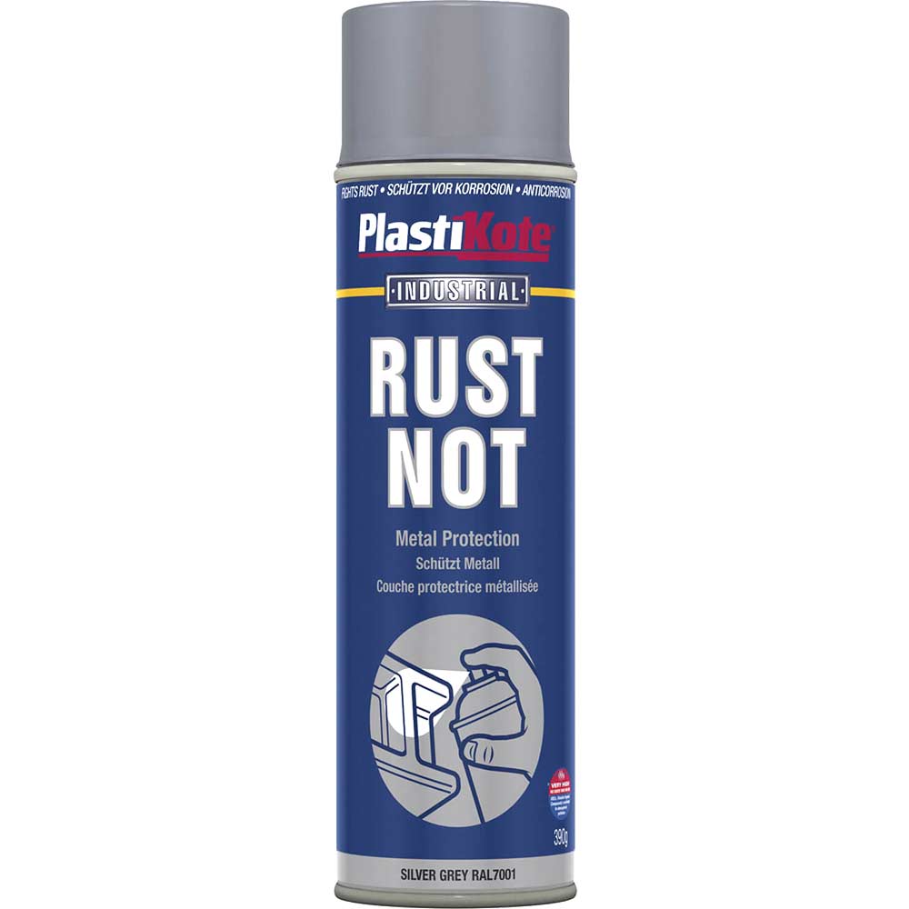 Image of Plastikote Rust Not Aerosol Spray Paint Silver Grey 500ml