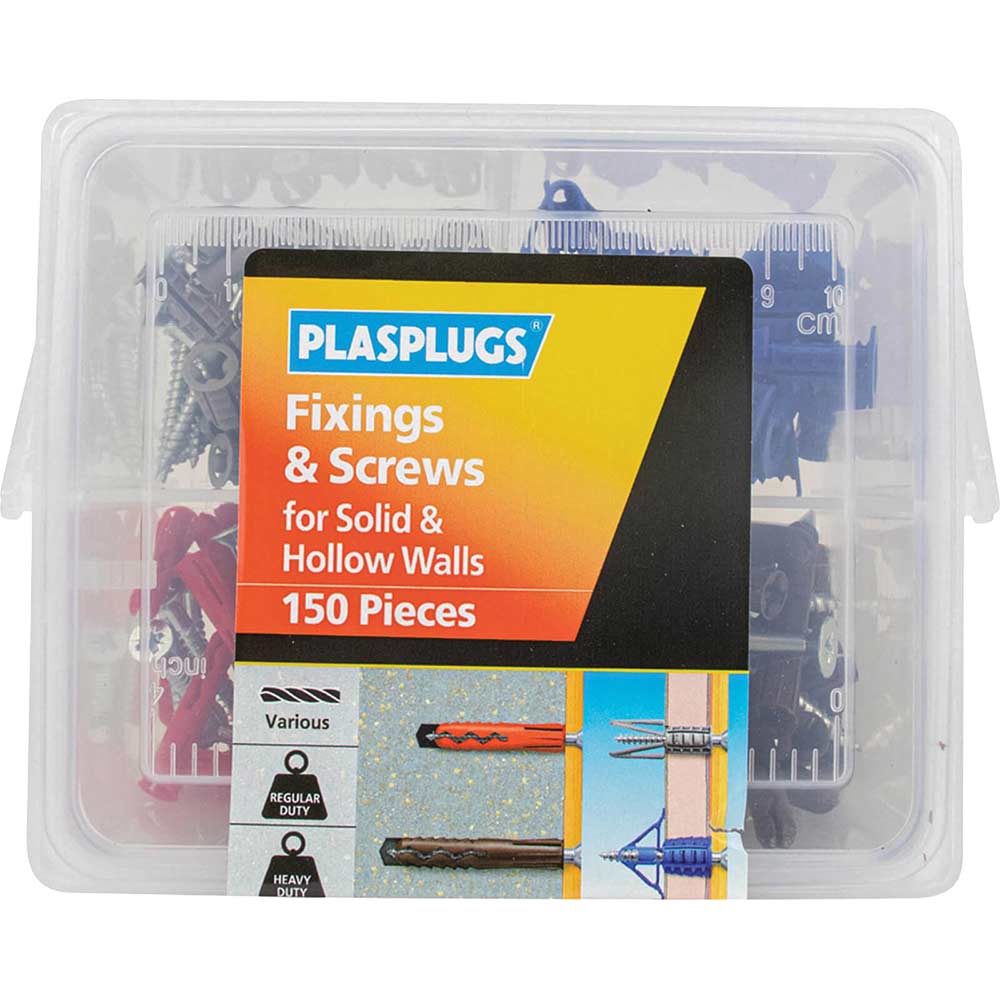 Image of Plasplugs 150 Piece Fixings and Screws Kit for Solid and Hollow Walls