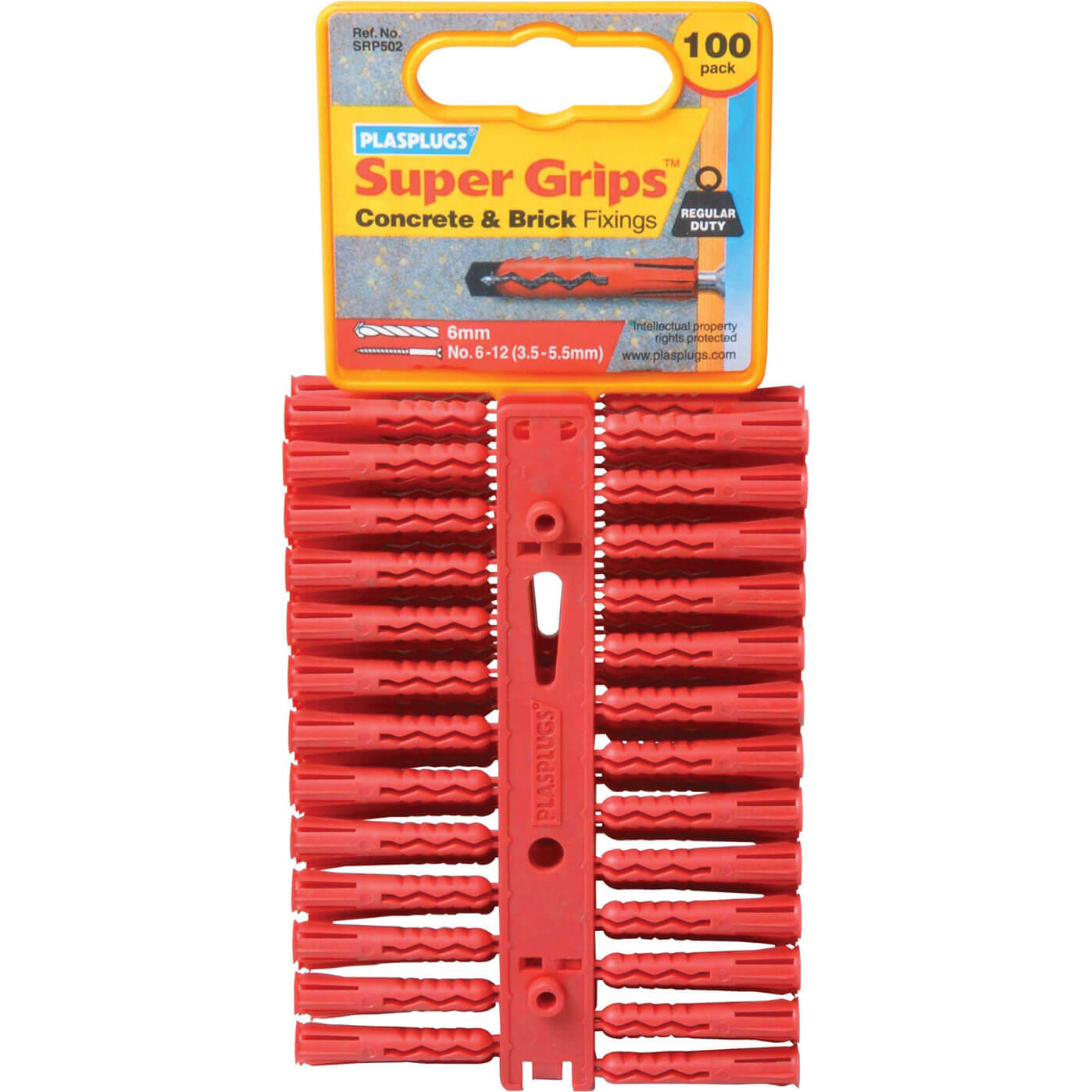 Image of Plasplugs Regular Duty Super Grips Concrete and Brick Fixings RED Pack of 100