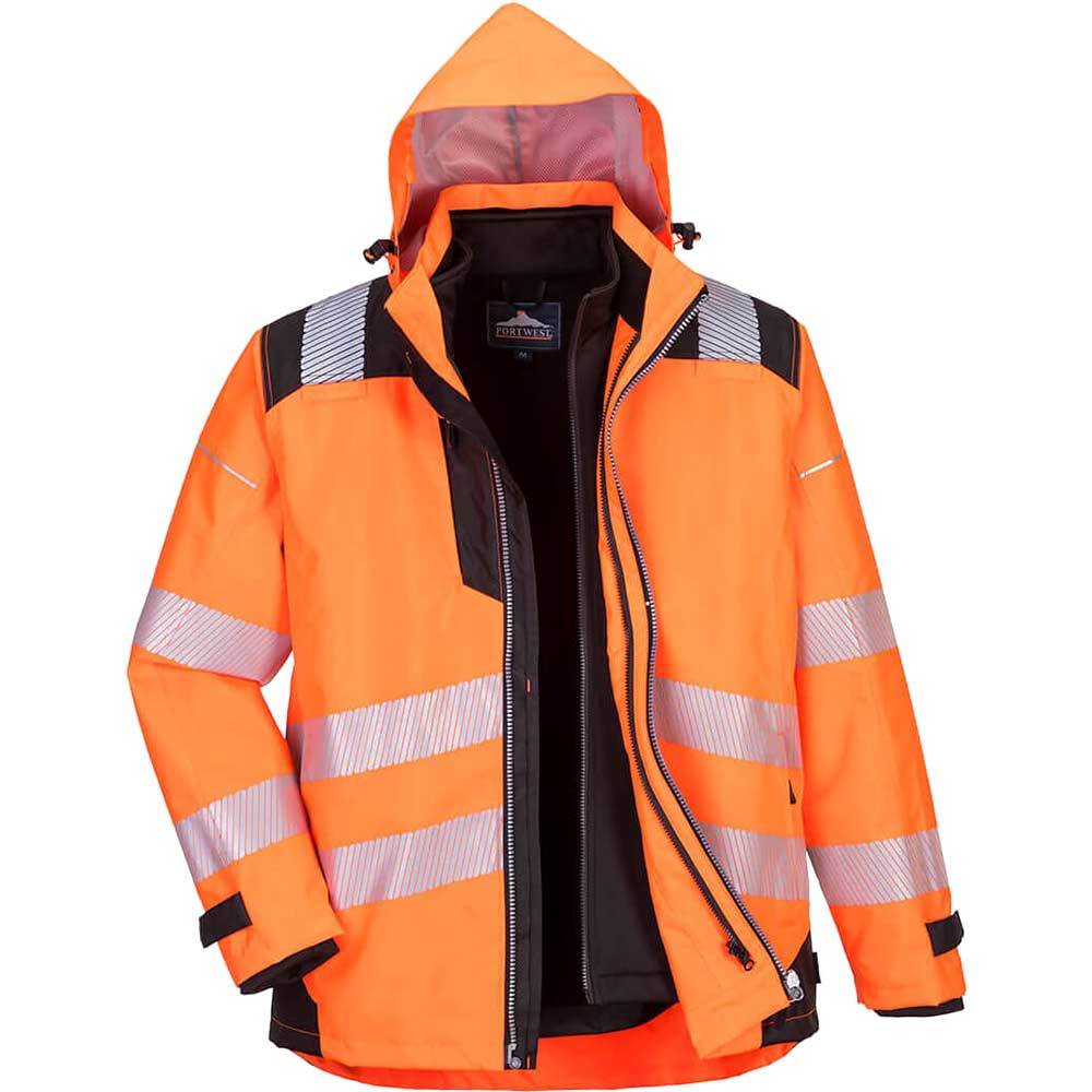 Image of Oxford Weave 300D PW3 3 in 1 Class 3 Hi Vis Jacket Orange / Black L