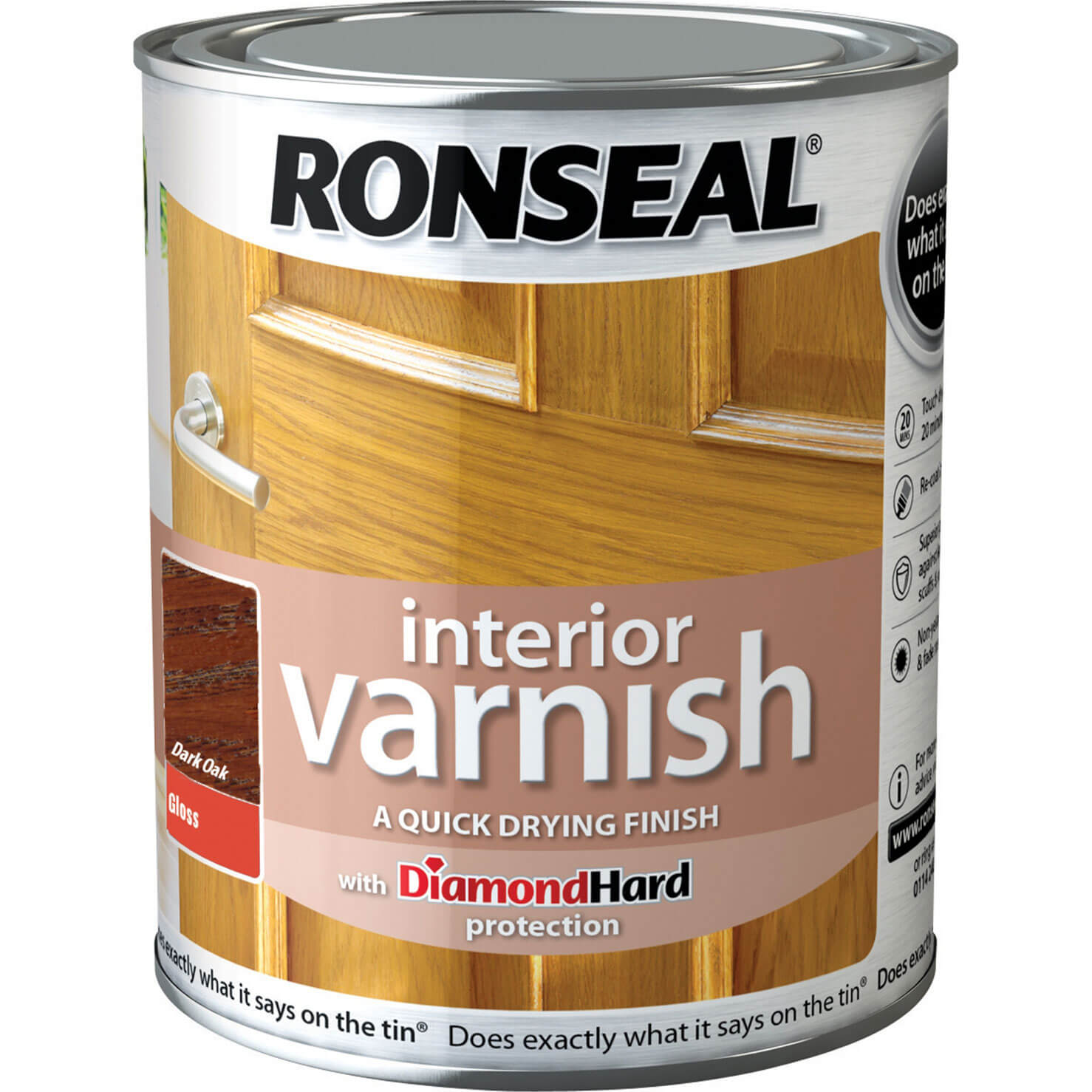 Image of Ronseal Interior Quick Dry Gloss Varnish Dark Oak 750ml