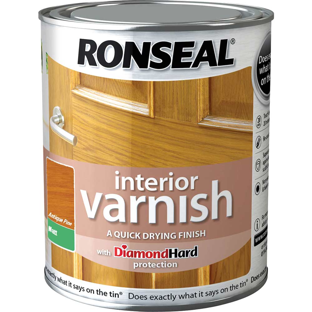 Image of Ronseal Interior Matt Quick Dry Varnish Antique Pine 750ml