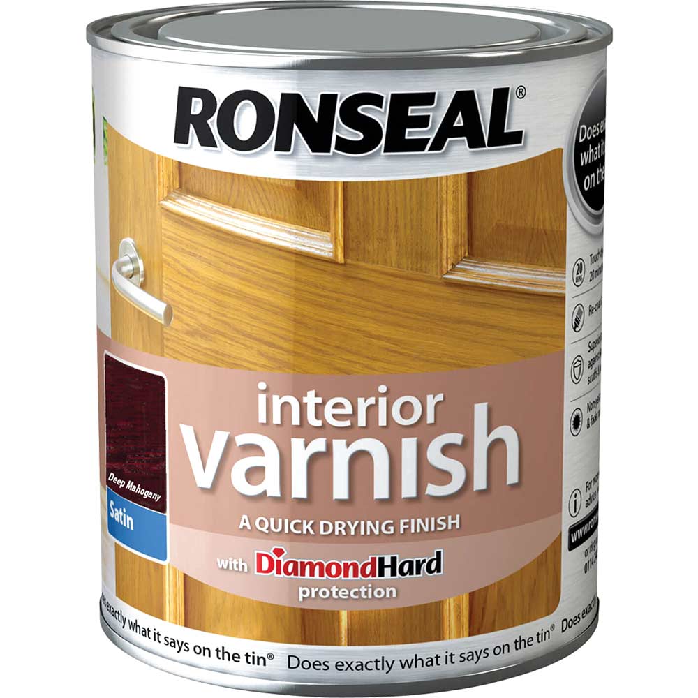 Image of Ronseal Interior Satin Quick Dry Varnish Deep Mahogany 250ml