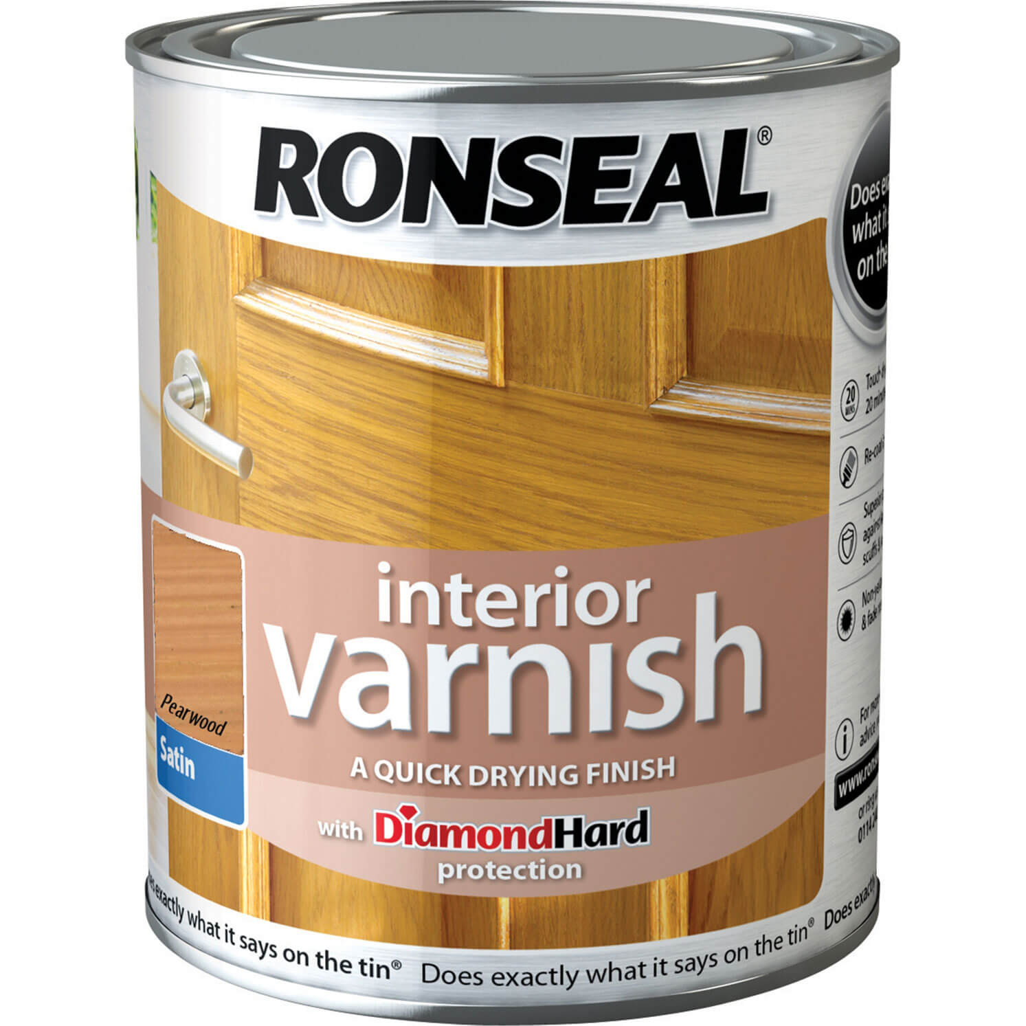 Image of Ronseal Interior Satin Quick Dry Varnish Pear Wood 250ml