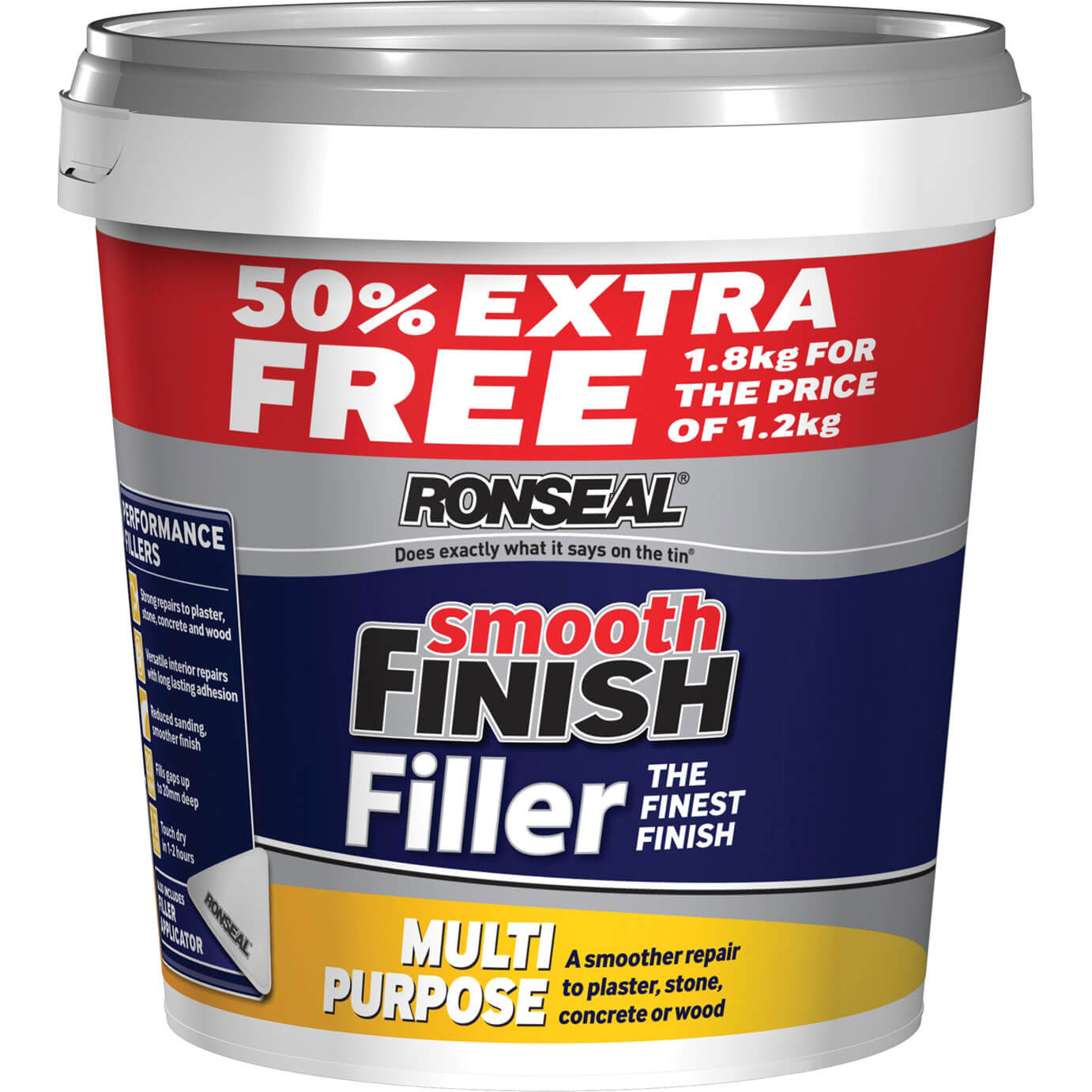 Image of Ronseal Smooth Finish Multipurpose Wall Filler Ready Mixed 1.2kg +50%