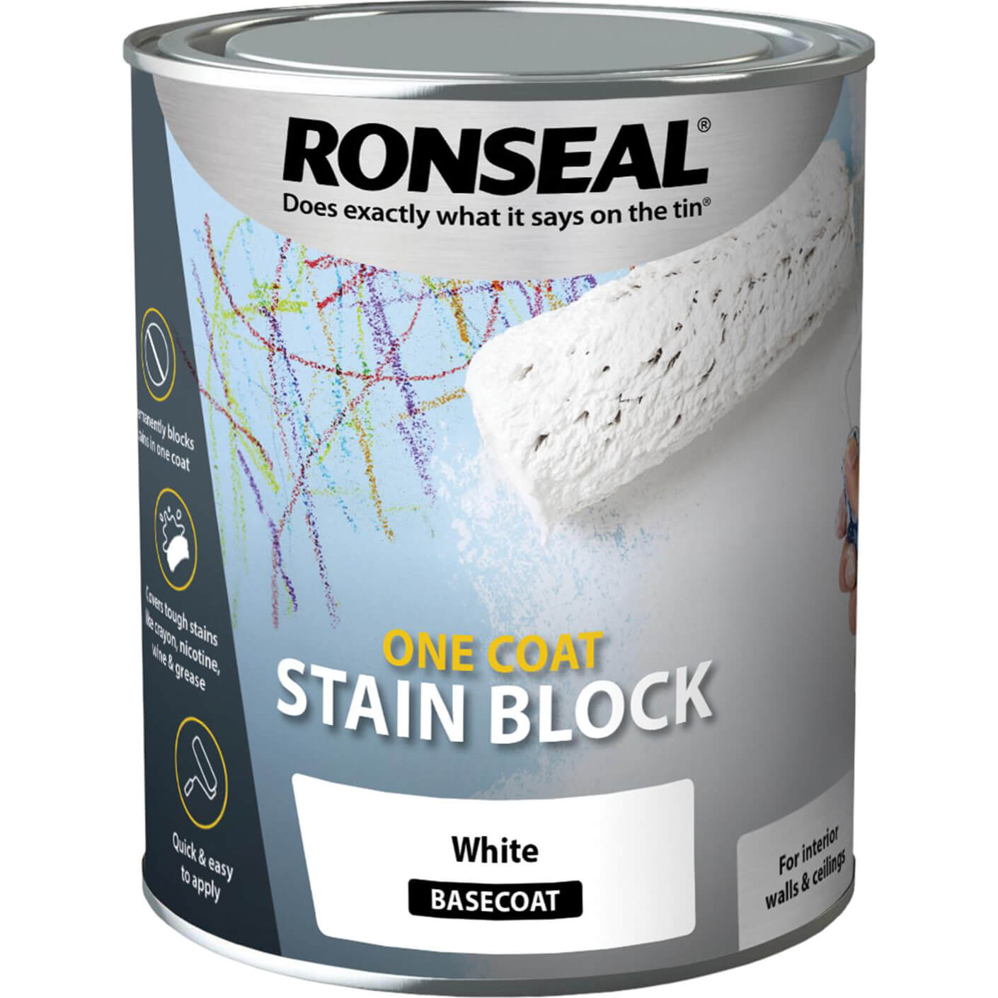 Ronseal One Coat Stain Block Paint White 2.5l