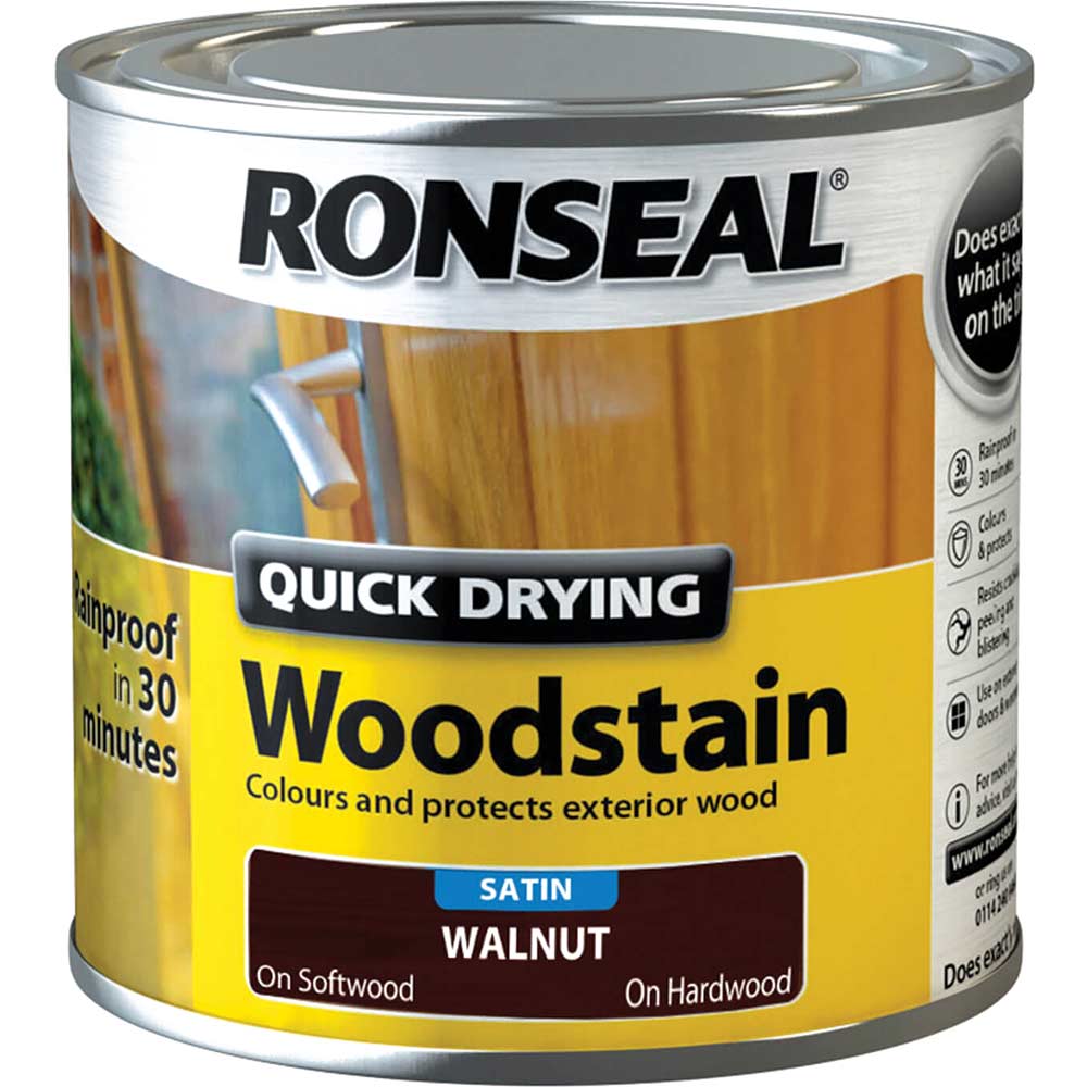 Photo of Ronseal Quick Dry Satin Woodstain Smoked Walnut 250ml