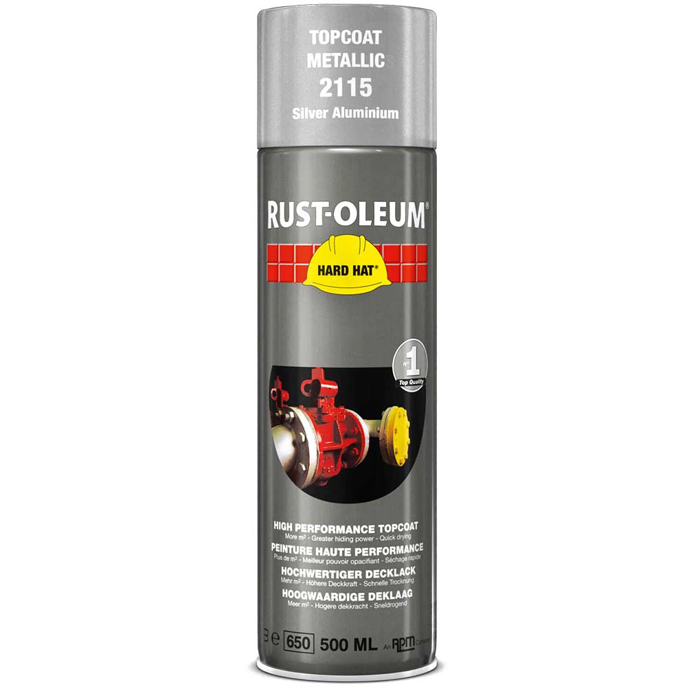 Image of Rust Oleum Hard Hat Metal Metallic Spray Paint Bright Aluminium 500ml