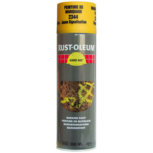 Image of Rust Oleum Hard Hat Spot Marking Spray Paint Yellow 500ml