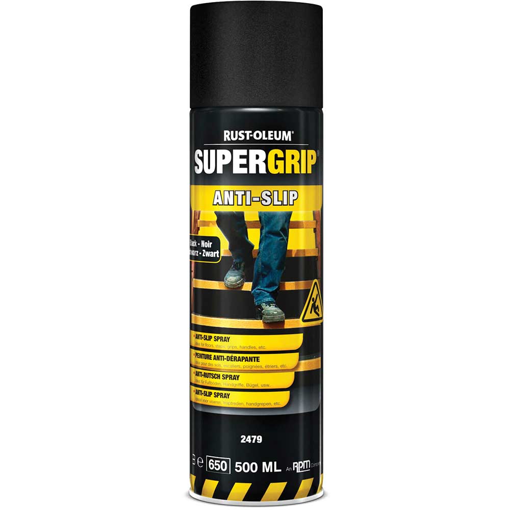 Image of Rust Oleum Hard Hat Anti Slip Aerosol Floor Spray Paint Black 500ml