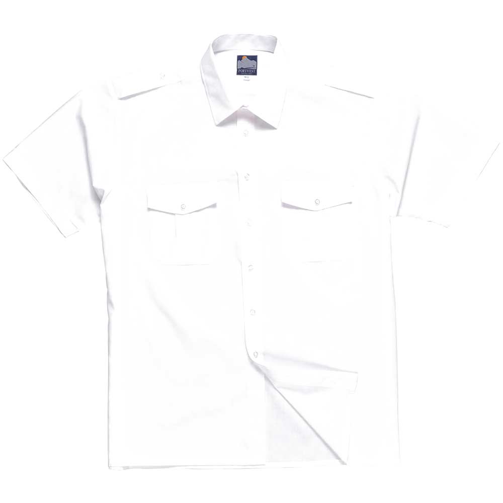 Image of Portwest Mens Short Sleeve Pilot Shirt White Size 14.5