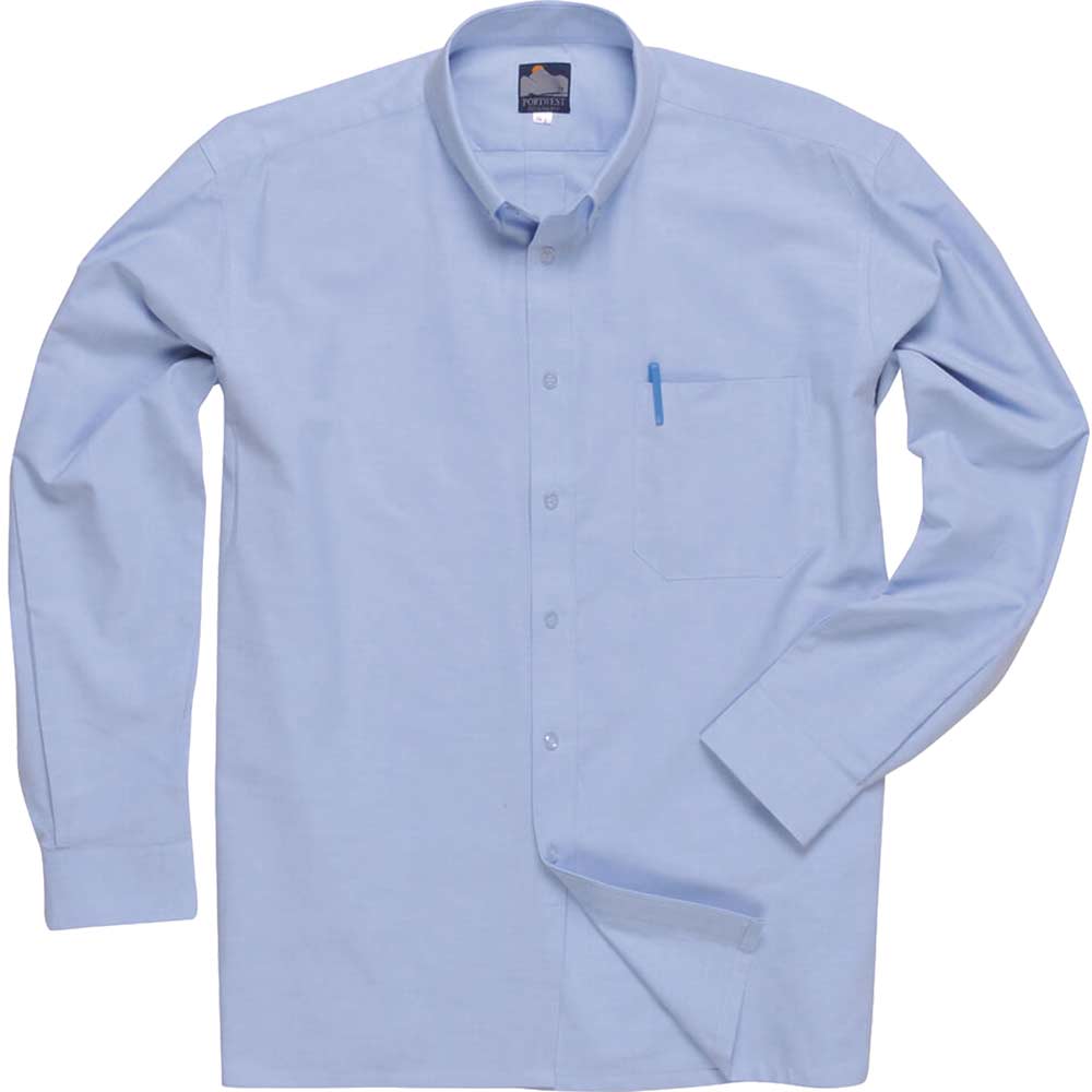Image of Portwest Mens Oxford Long Sleeved Shirt Blue Size 15
