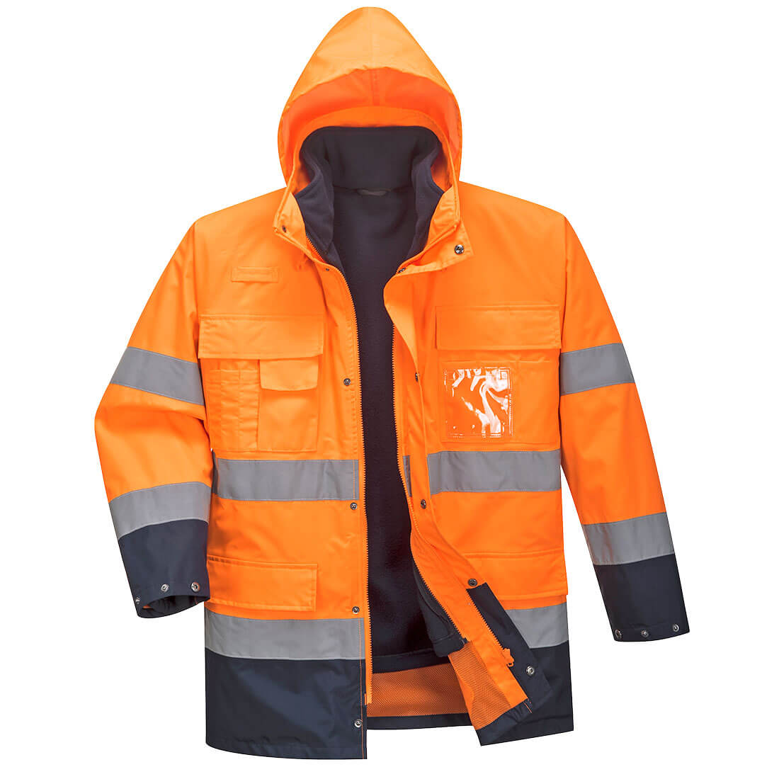 Portwest Lite 3 in 1 Hi Vis Jacket and Detachable Fleece Orange / Navy XL