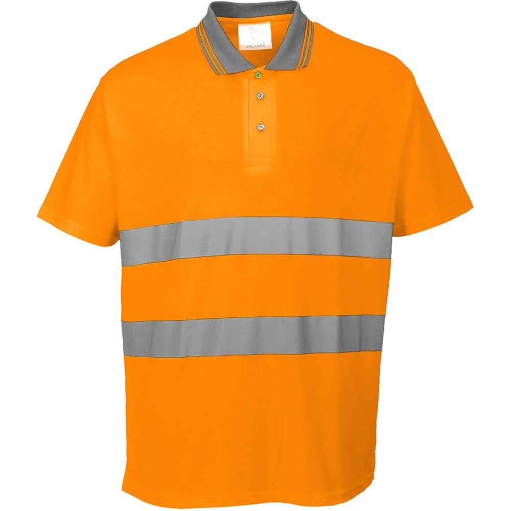 Image of Portwest Mens Hi Vis Cotton Comfort Polo Short Sleeve Shirt Orange 3XL