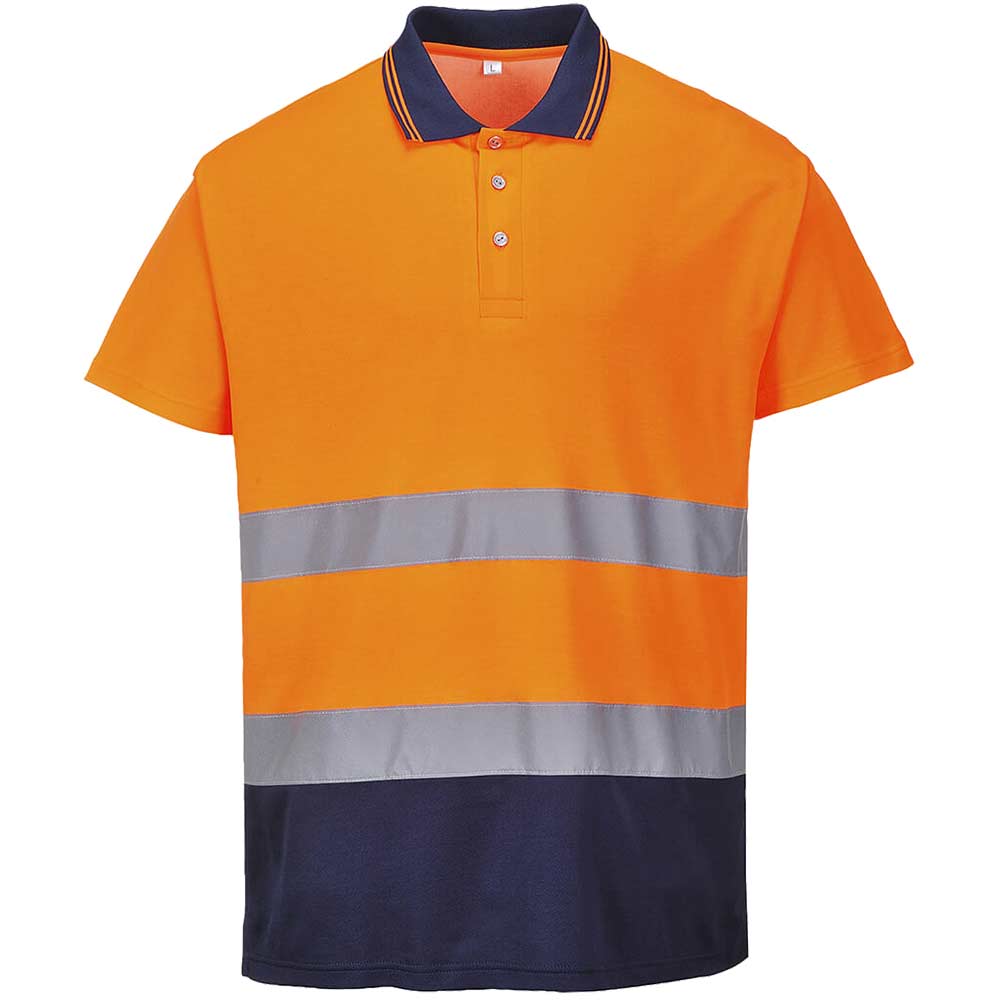 Photo of Portwest Mens Class 2 Hi Vis Cotton Comfort Polo Shirt Orange / Navy 4xl