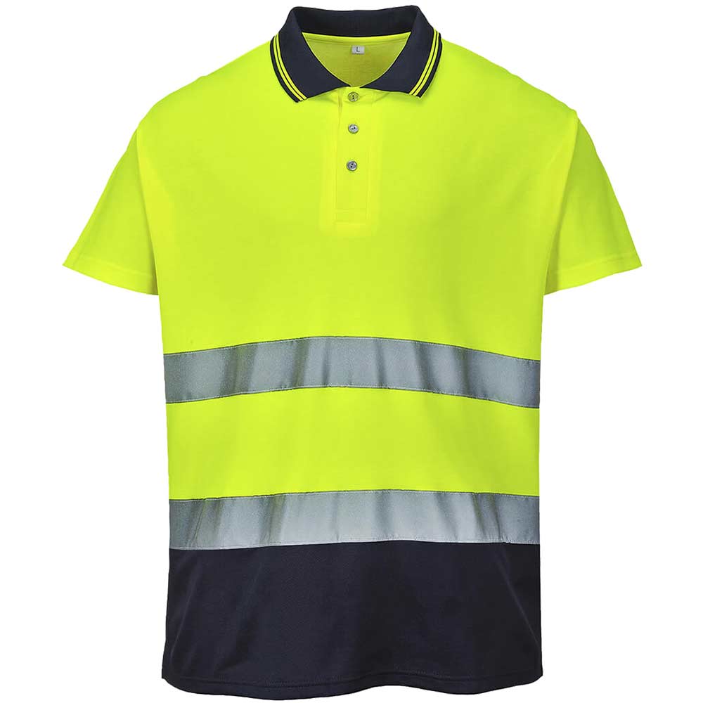 Photo of Portwest Mens Class 2 Hi Vis Cotton Comfort Polo Shirt Yellow / Navy M