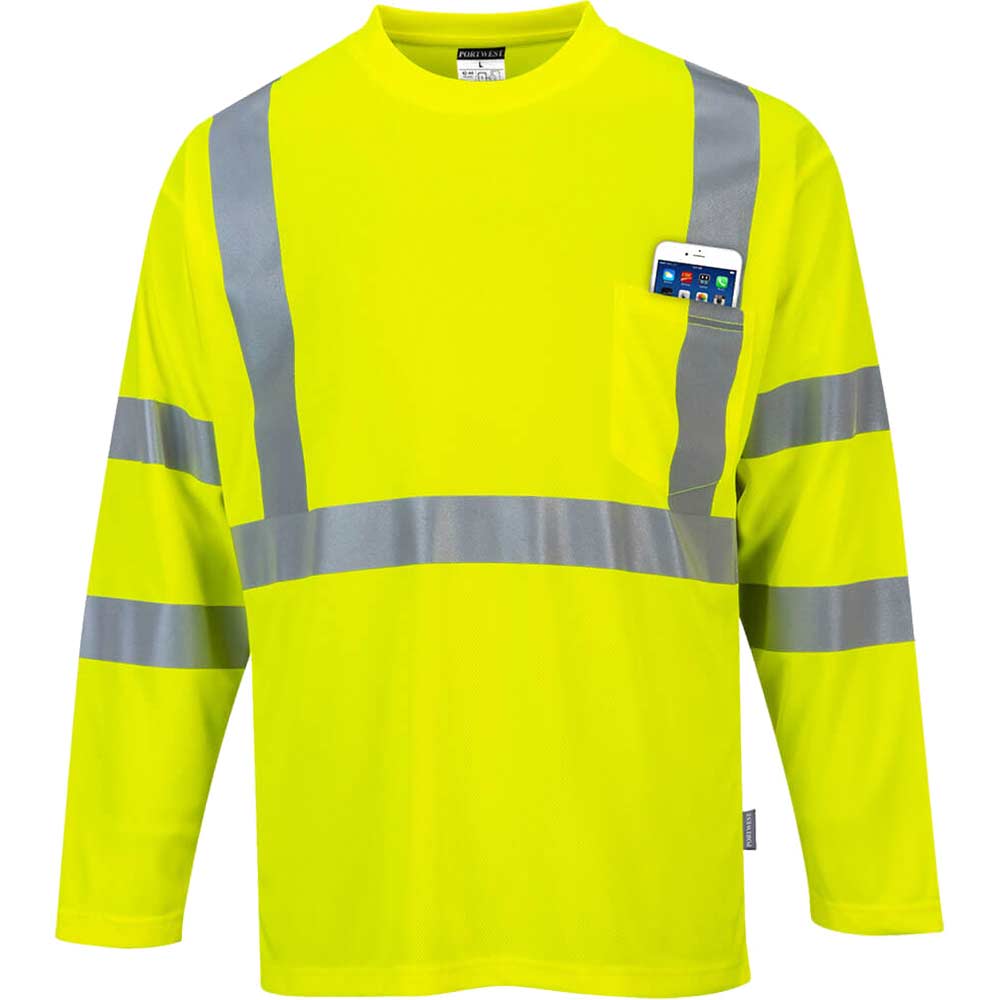 Photo of Portwest Long Sleeved Class 3 Hi Vis Pocket T Shirt Yellow 3xl