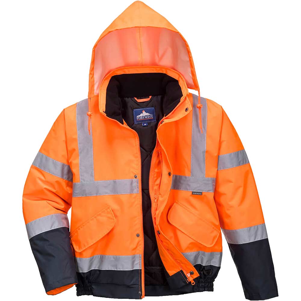 Photo of Oxford Weave 300d Class 3 Two Tone Hi Vis Bomber Jacket Orange / Navy Xl