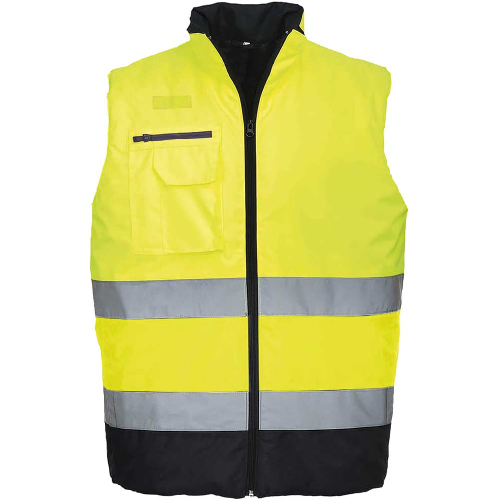 Image of Oxford Weave 300D Class 2 Two Tone Hi Vis Bodywarmer Yellow / Navy S