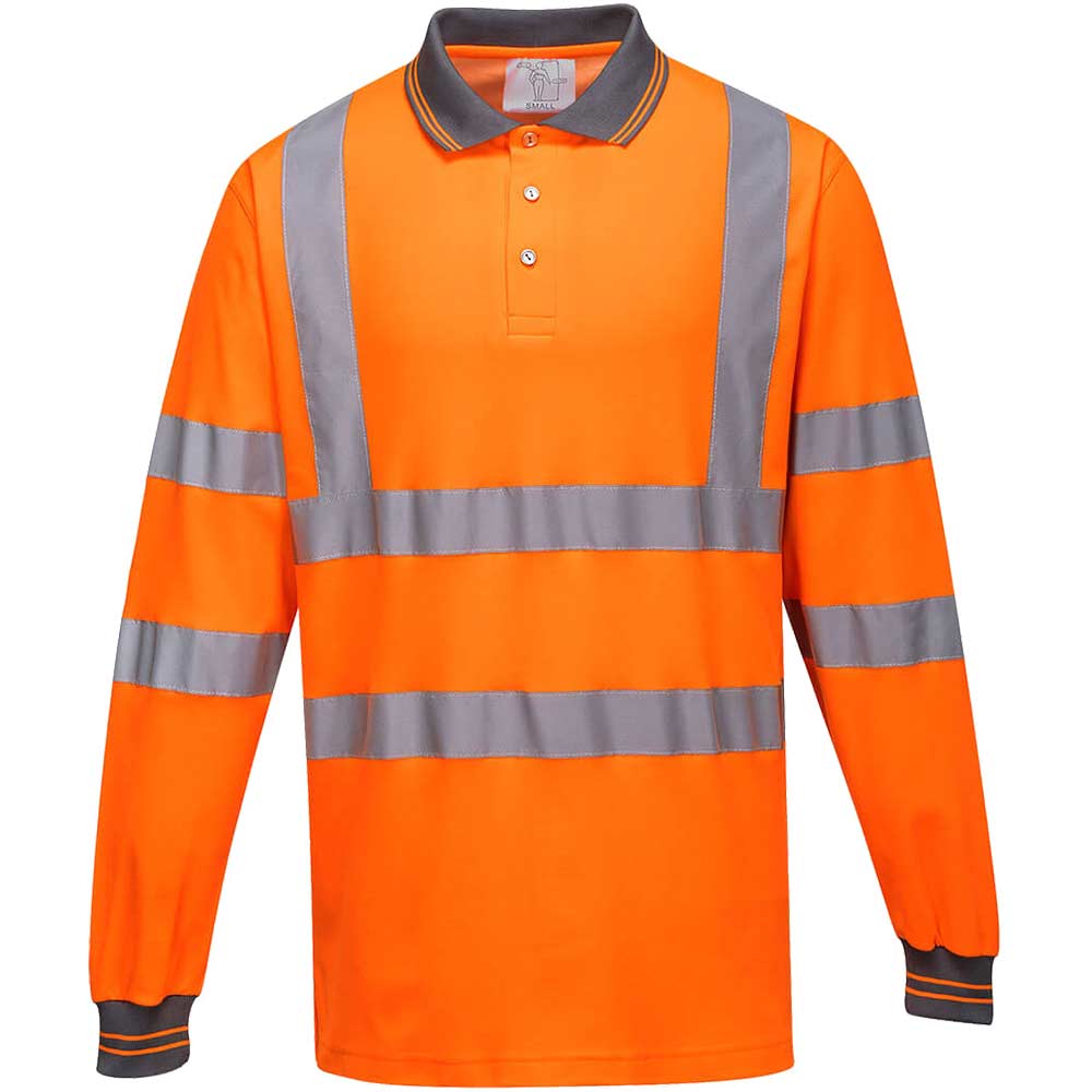 Photo of Portwest Class 3 Hi Vis Cotton Comfort Long Sleeved Polo Shirt Orange 2xl