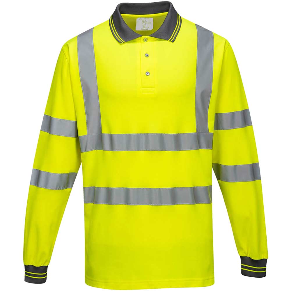 Photo of Portwest Class 3 Hi Vis Cotton Comfort Long Sleeved Polo Shirt Yellow 3xl