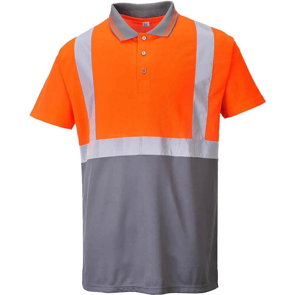 Image of Portwest Mens Two Tone Class 1 Hi Vis Polo Shirt Orange / Grey XL
