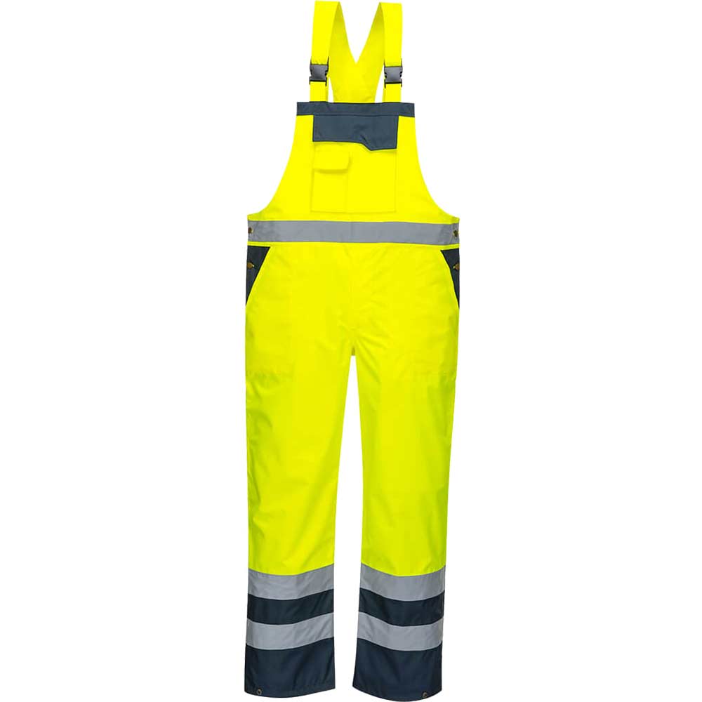 Image of Oxford Weave 300D Class 2 Hi Vis Contrast Bib and Brace Yellow / Navy XS