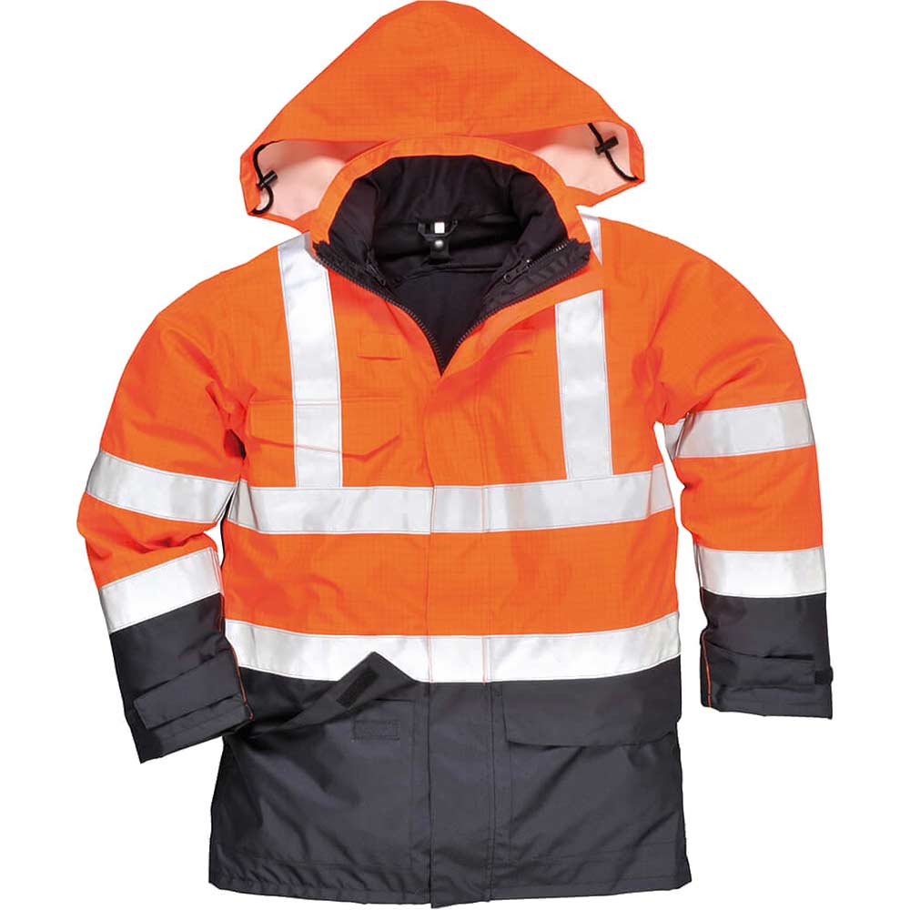 Photo of Biz Flame Hi Vis Flame Resistant Rain Multi Protection Jacket Orange / Navy M