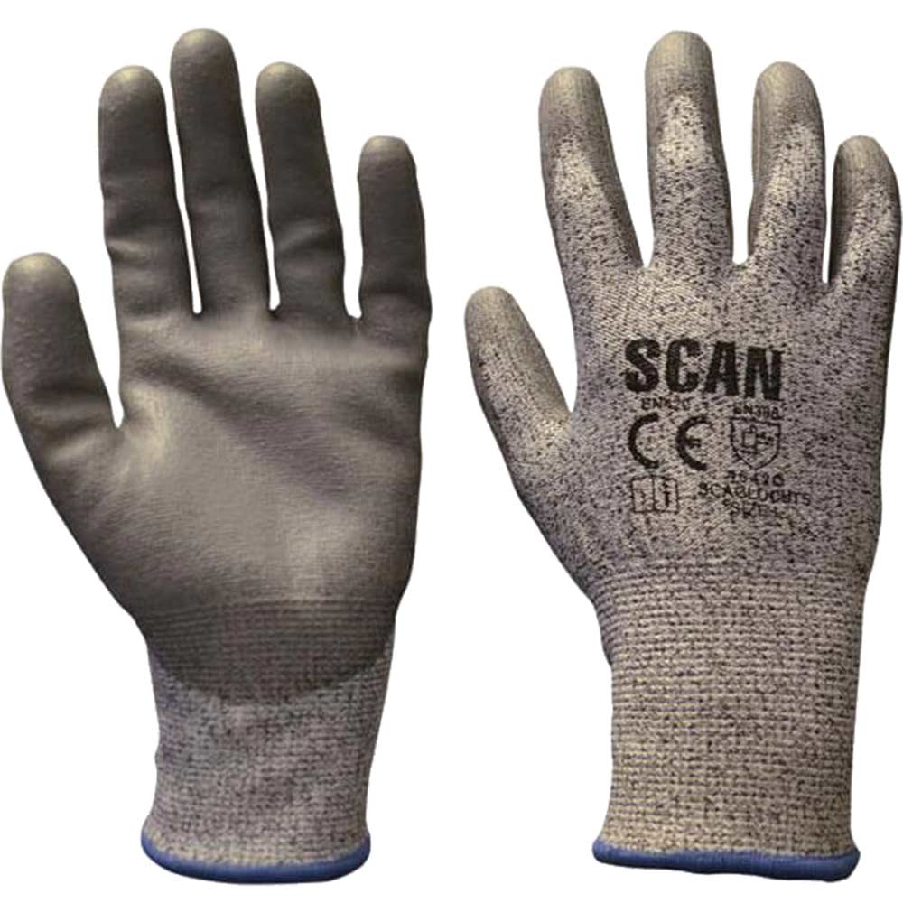 Image of Scan Mens Polyurethane Coated Cut 5 Liner Gloves Grey L