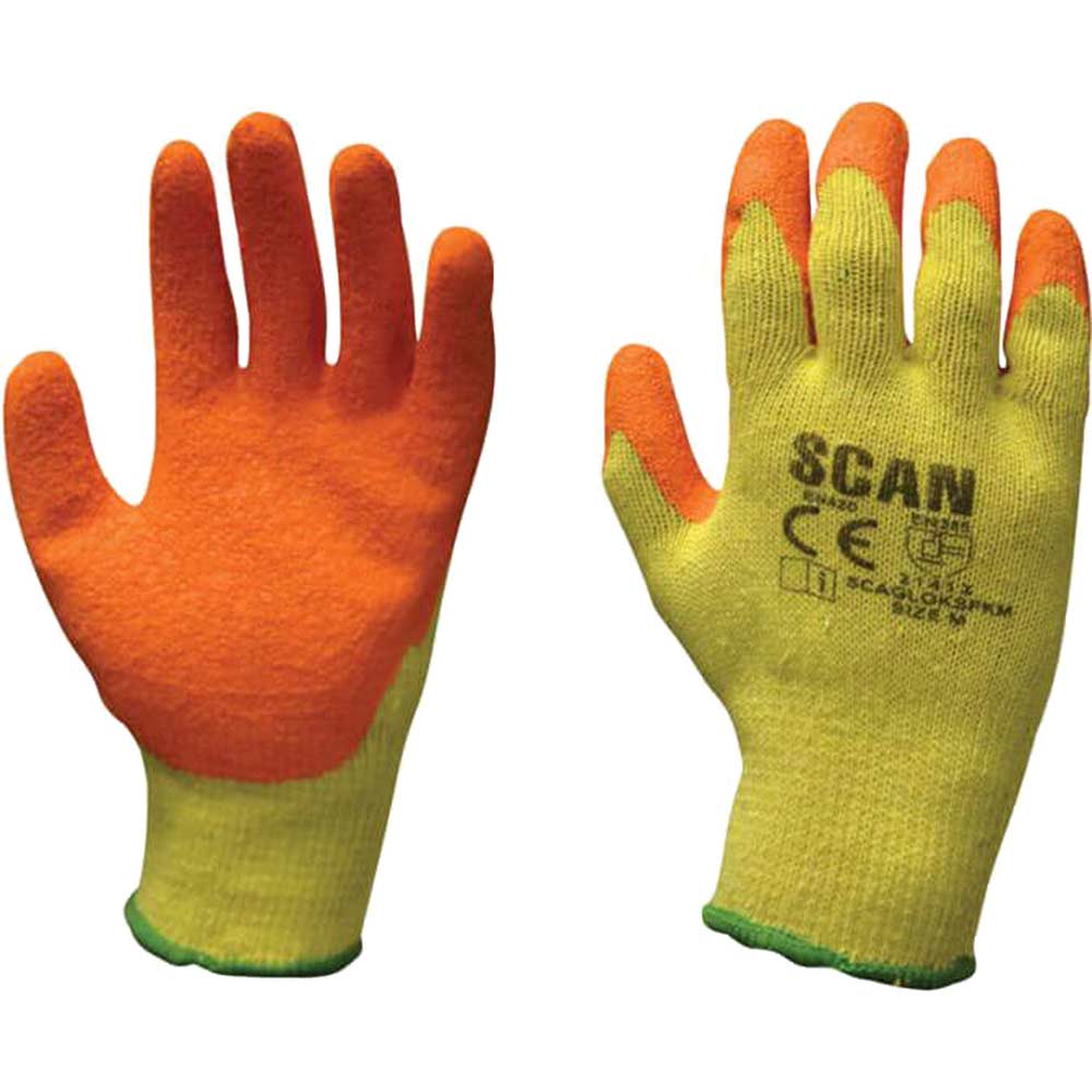 Image of Scan Knit Shell Latex Palm Gloves Orange / Yellow One Size Pack of 12