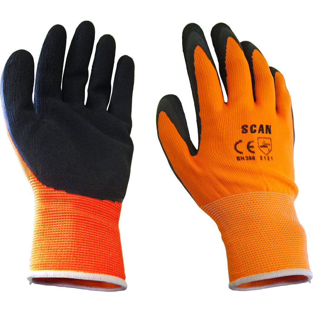 Scan Mens Foam Latex Coated Gloves Orange L