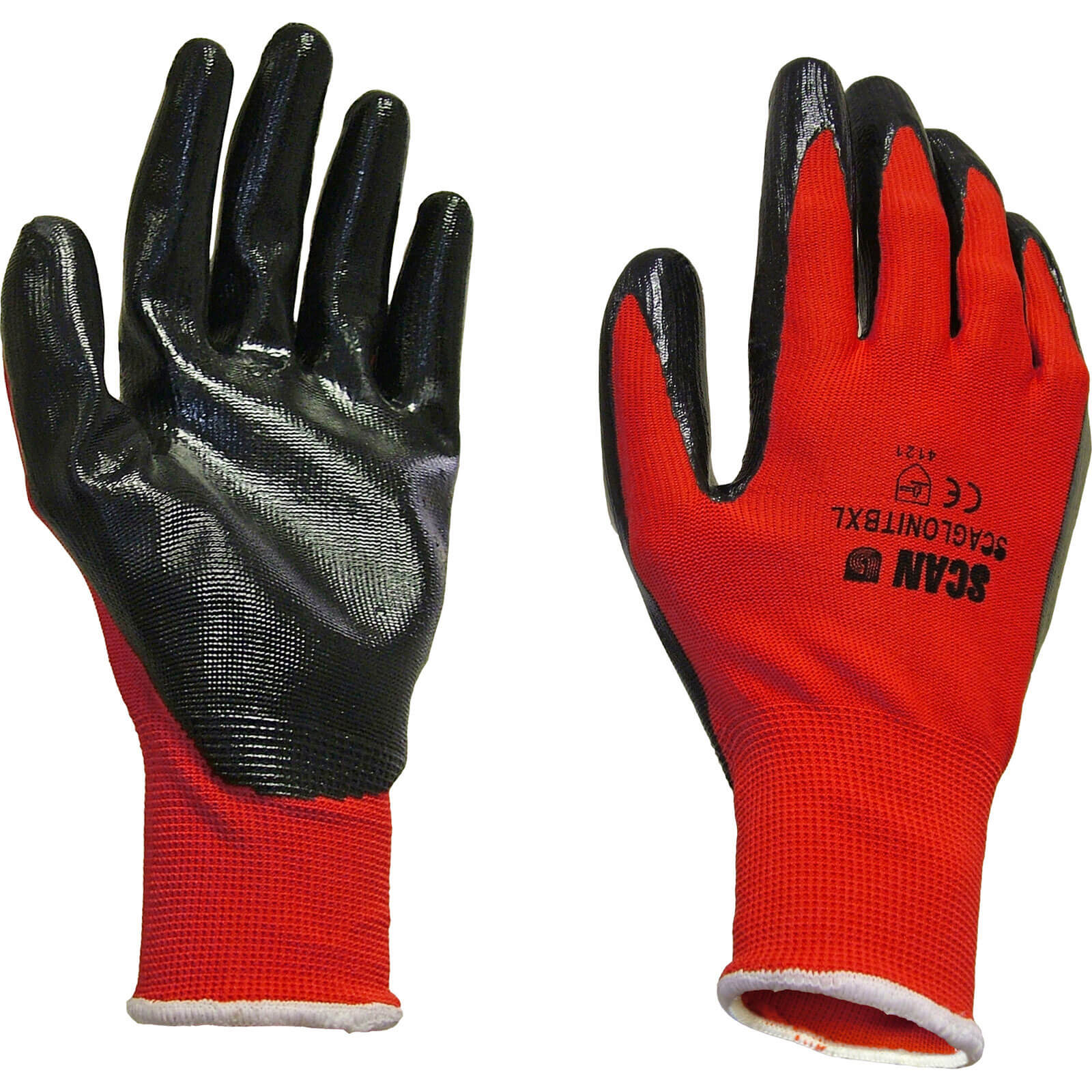 Image of Scan Palm Dipped Nitrile Gloves Black / Red XL